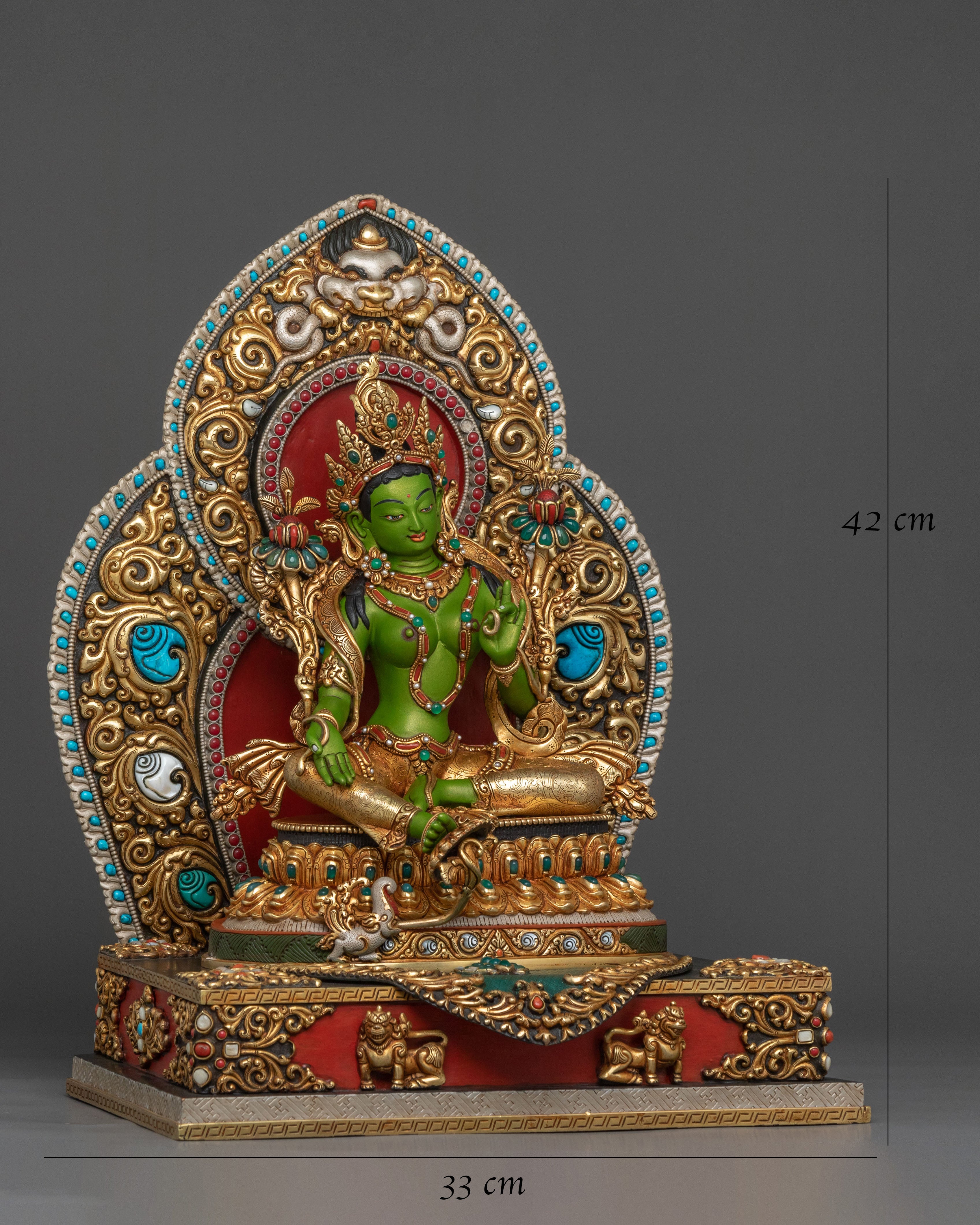 Green Tara Protection Statue with a Throne | Mother Figurine