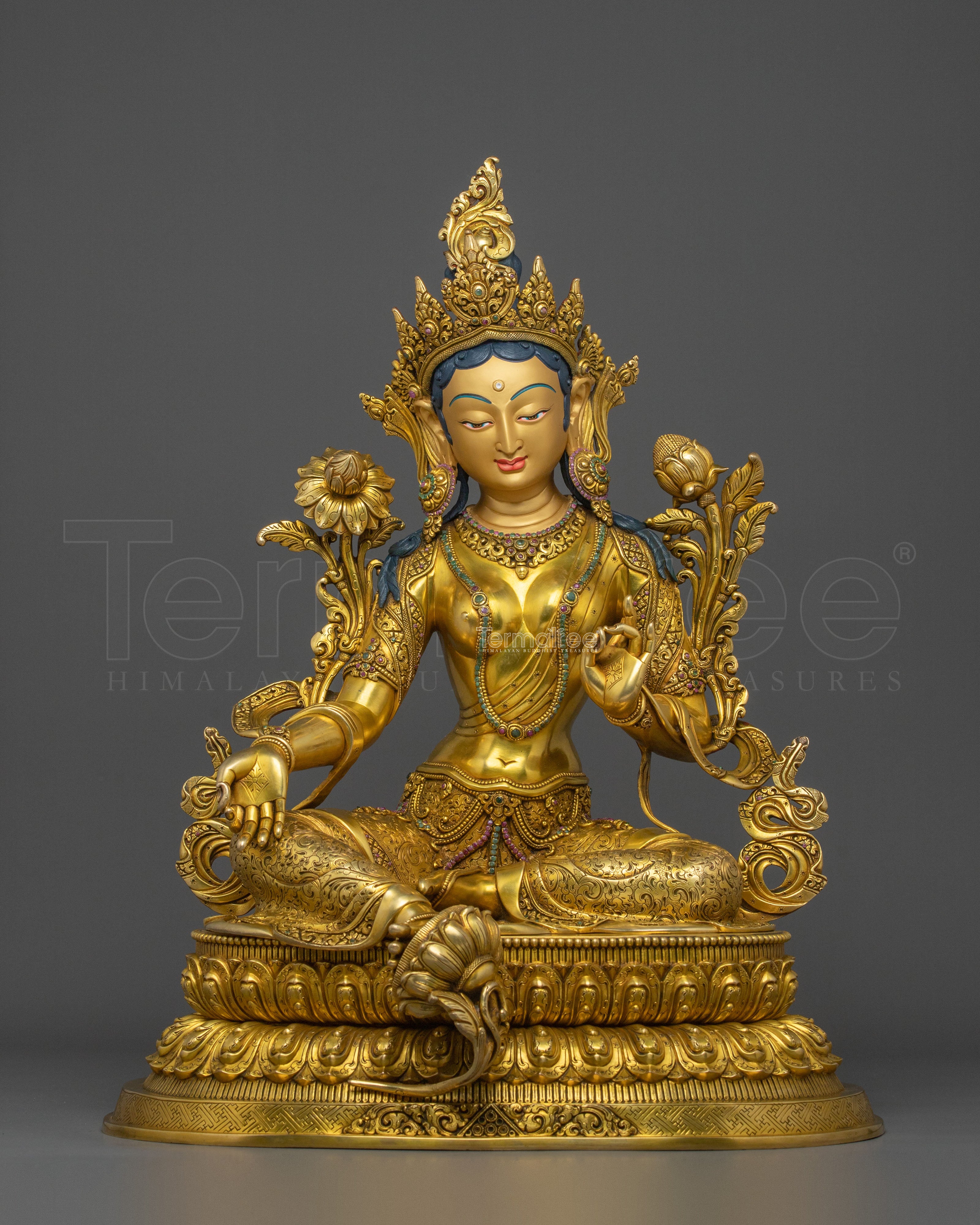 Shyamatara Divine Sculpture | 24K Gold Gilded Green Tara Compassion Statue