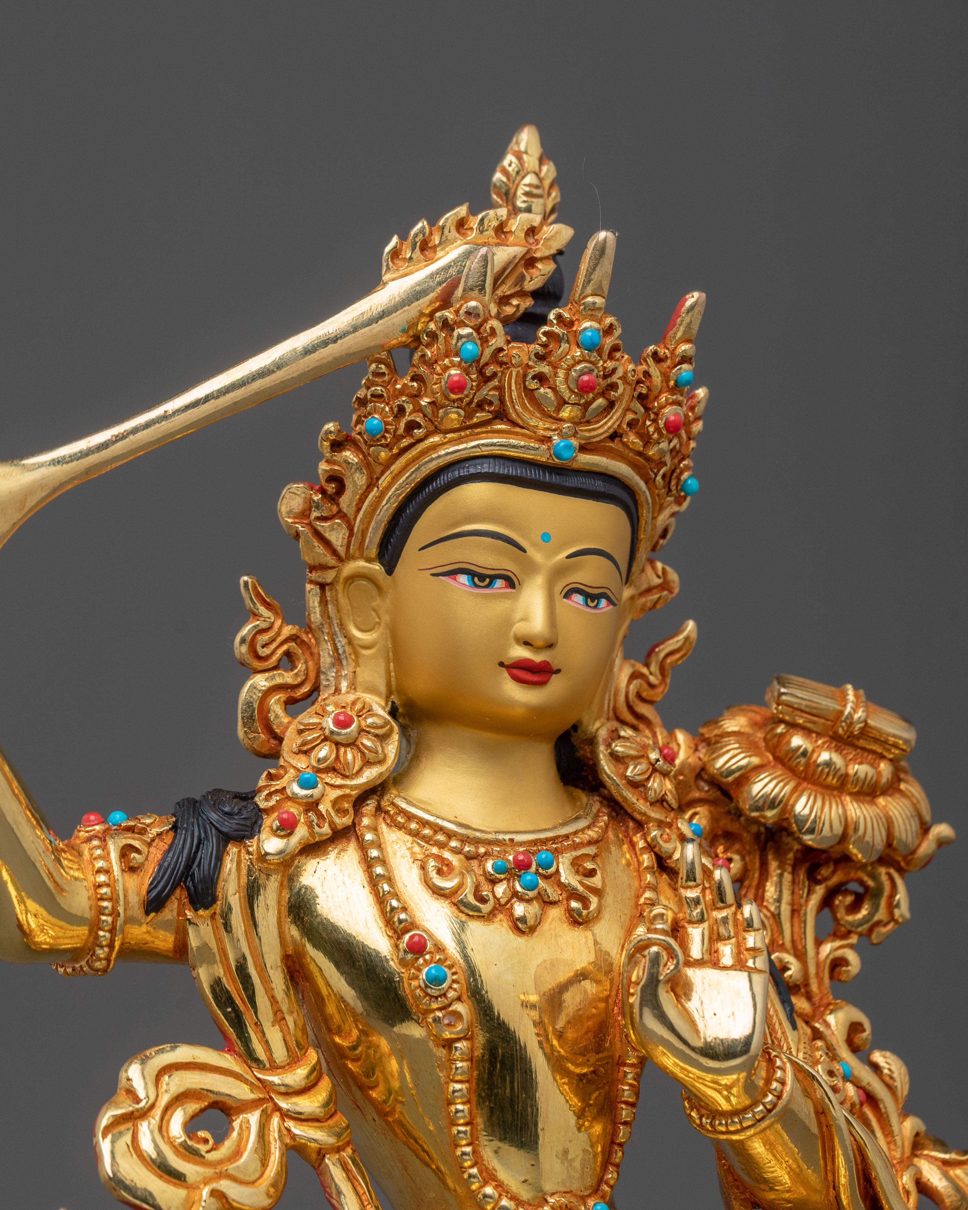 Manjushri Bodhisattva Wisdom Statue – 24K Gold Gilded