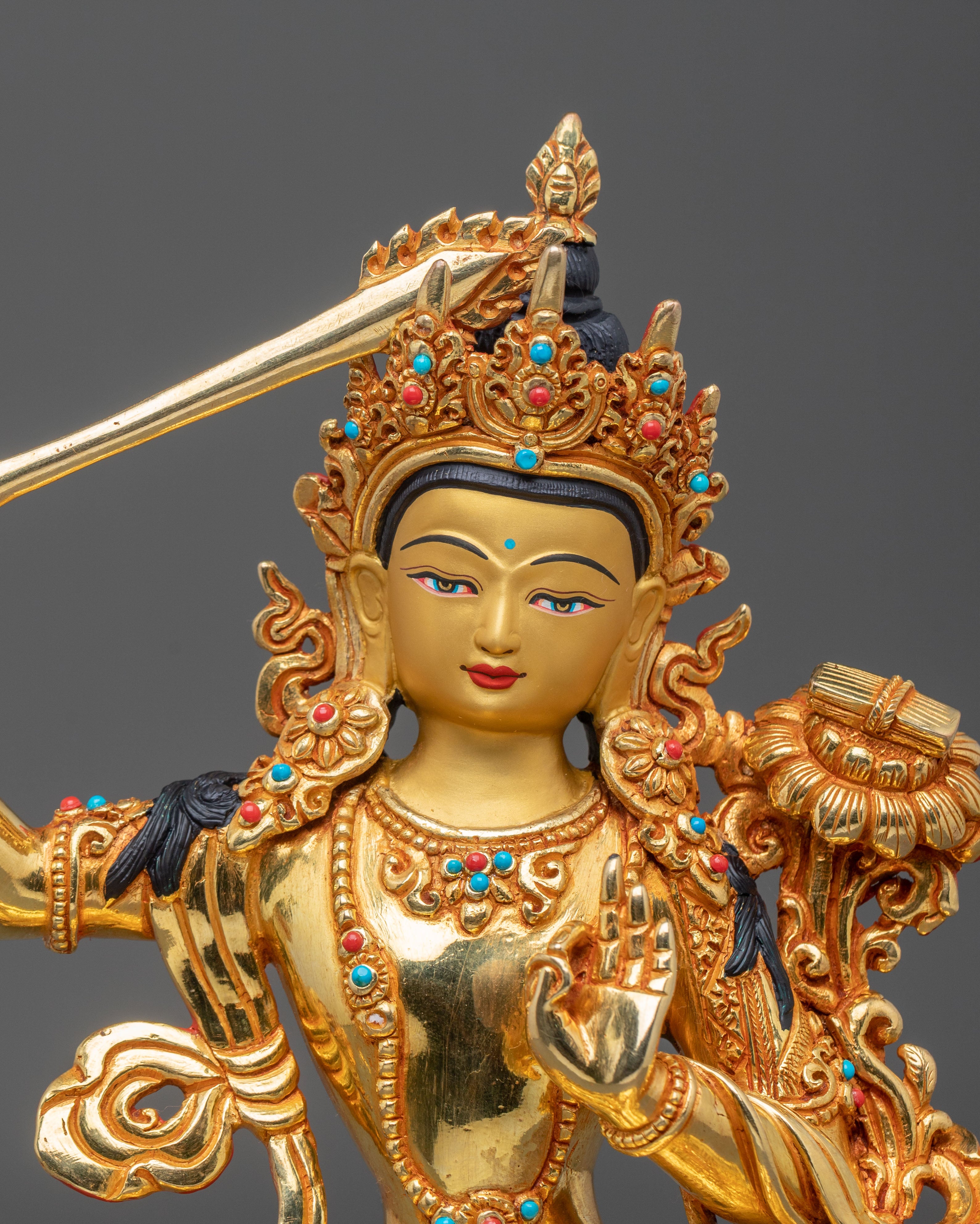 Manjushri Bodhisattva Wisdom Statue – 24K Gold Gilded