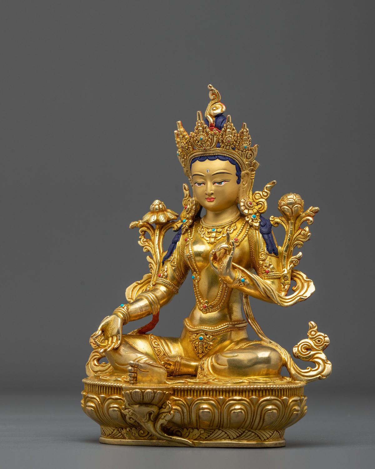 Mother Green Tara Golden Statue | Tibetan Buddhist Goddess
