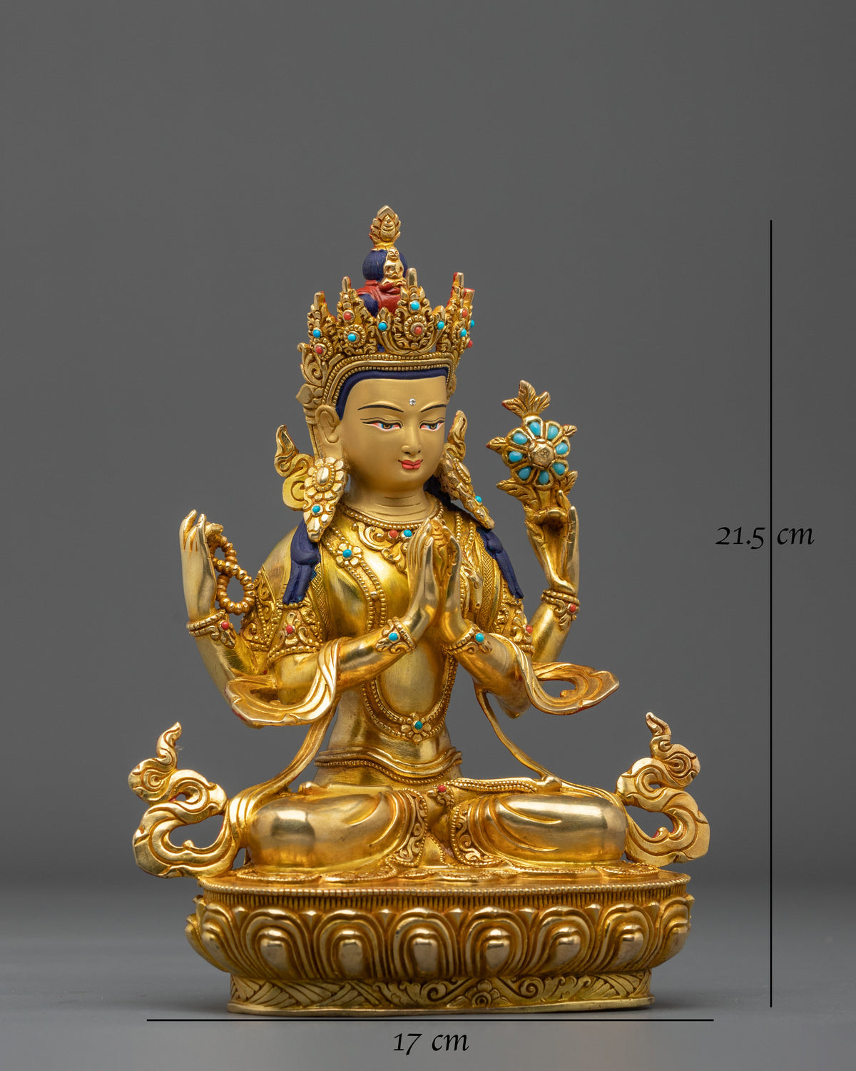 Hand-Carved Four Armed Chenrezig Spiritual Sculpture
