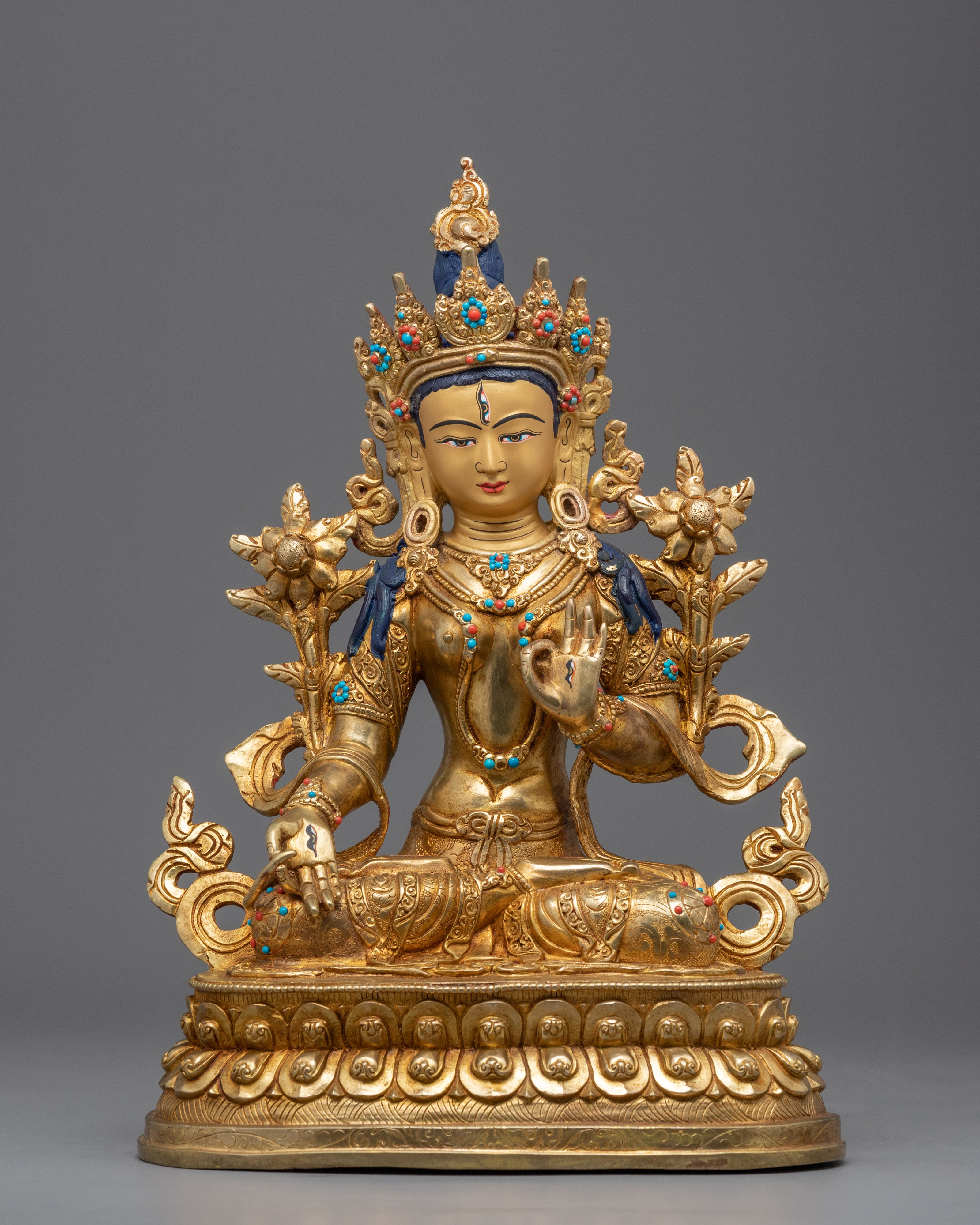 24k Gold Female Bodhisattva of Compassion,  White Tara Statue