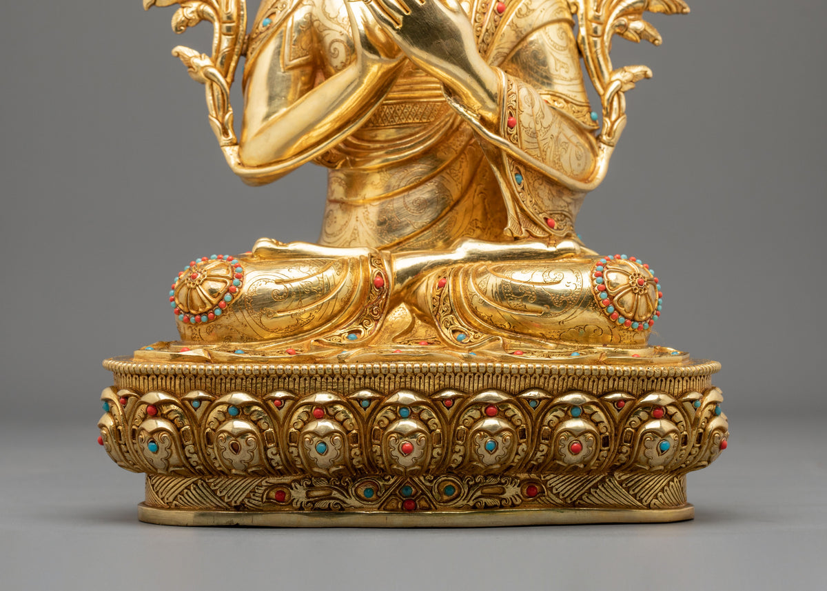 Tsongkhapa with Disciples Gelug Lineage Statue Set | 24K Gold Gilded