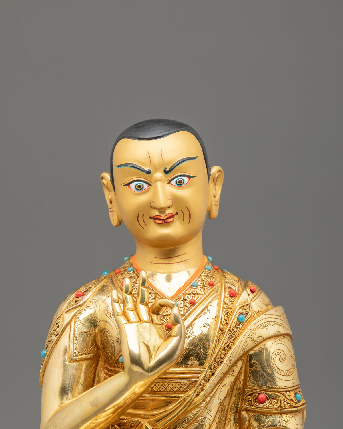 Tsongkhapa with Disciples Gelug Lineage Statue Set | 24K Gold Gilded