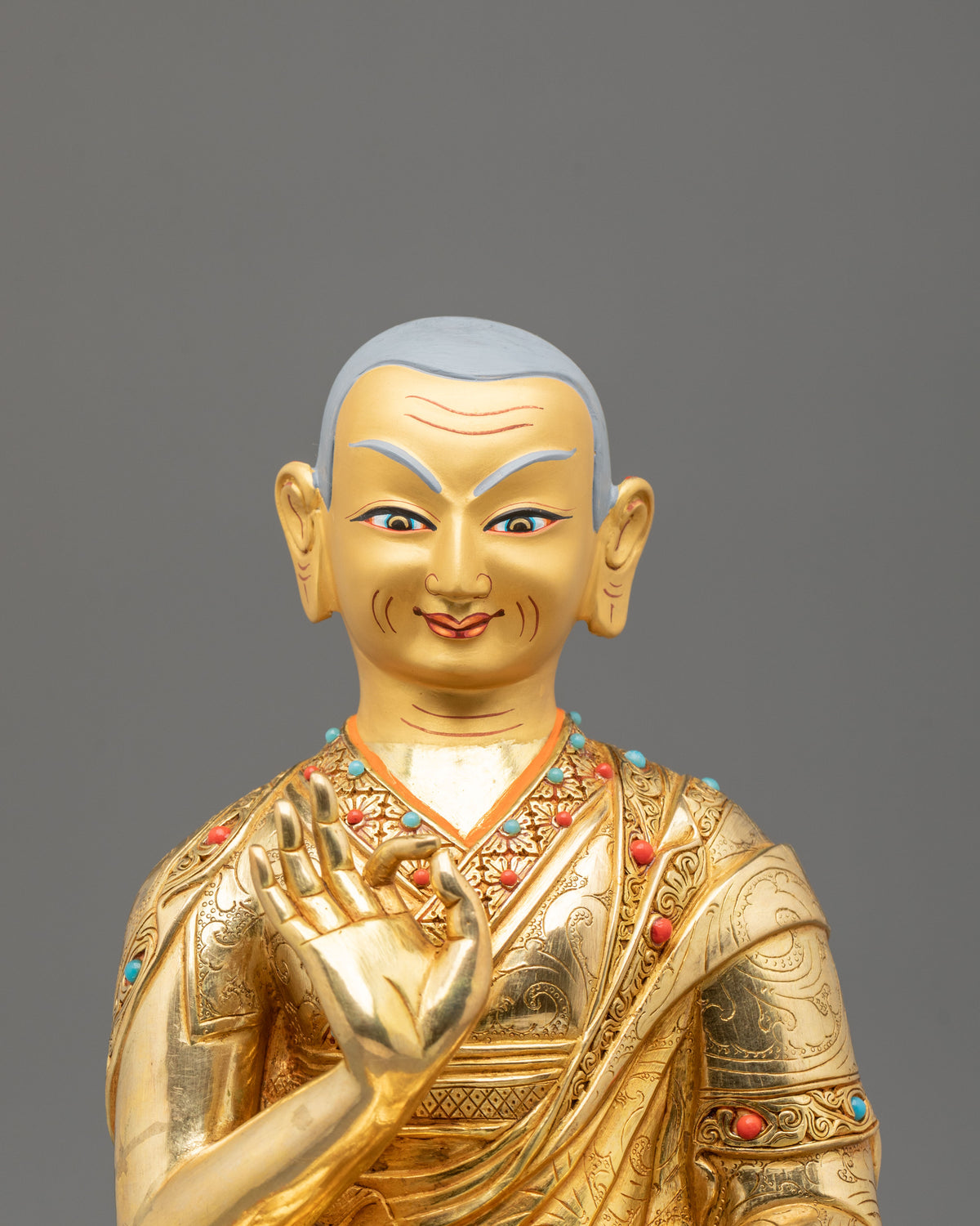 Tsongkhapa with Disciples Gelug Lineage Statue Set | 24K Gold Gilded
