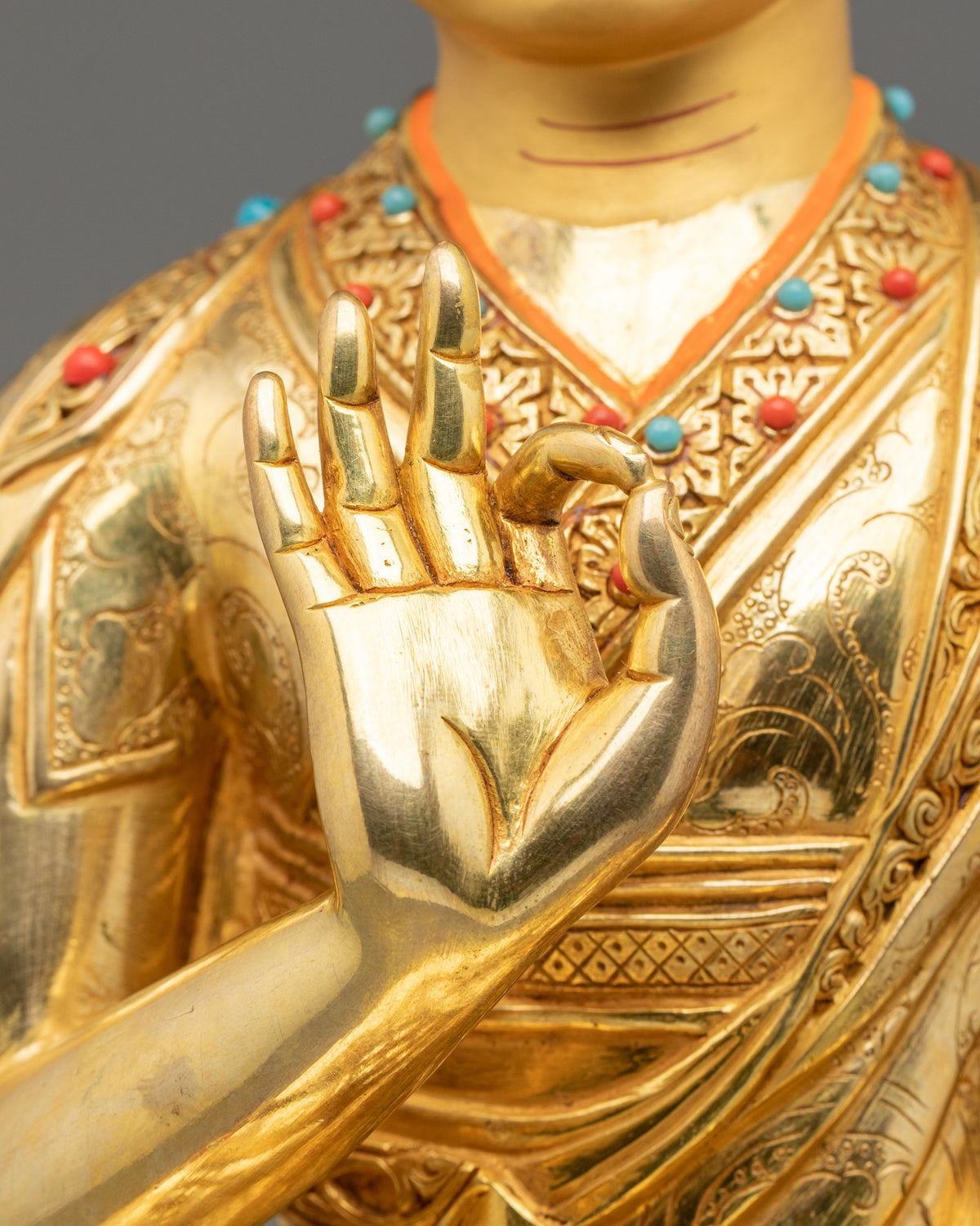 Tsongkhapa with Disciples Gelug Lineage Statue Set | 24K Gold Gilded