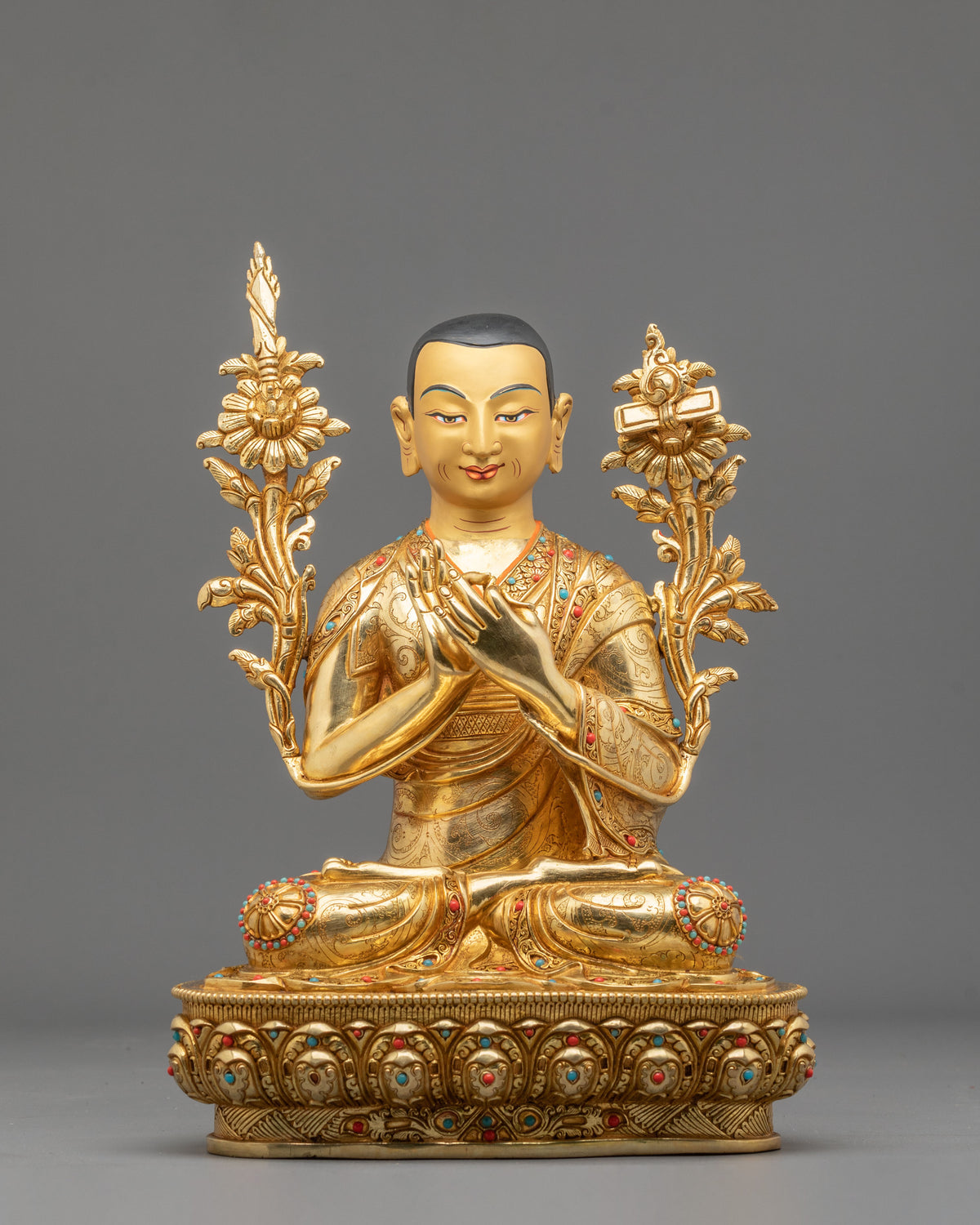 Tsongkhapa with Disciples Gelug Lineage Statue Set | 24K Gold Gilded