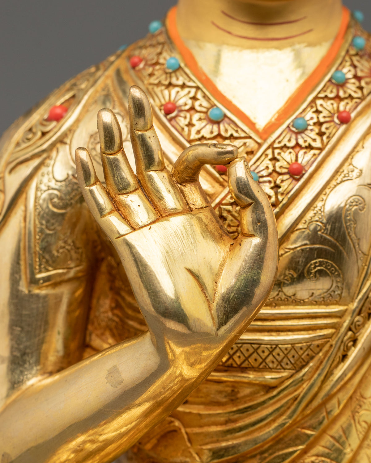 Tsongkhapa with Disciples Gelug Lineage Statue Set | 24K Gold Gilded