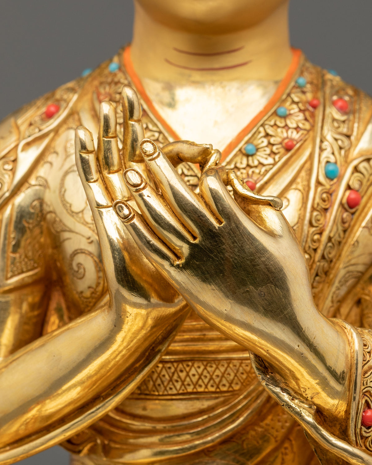 Tsongkhapa with Disciples Gelug Lineage Statue Set | 24K Gold Gilded