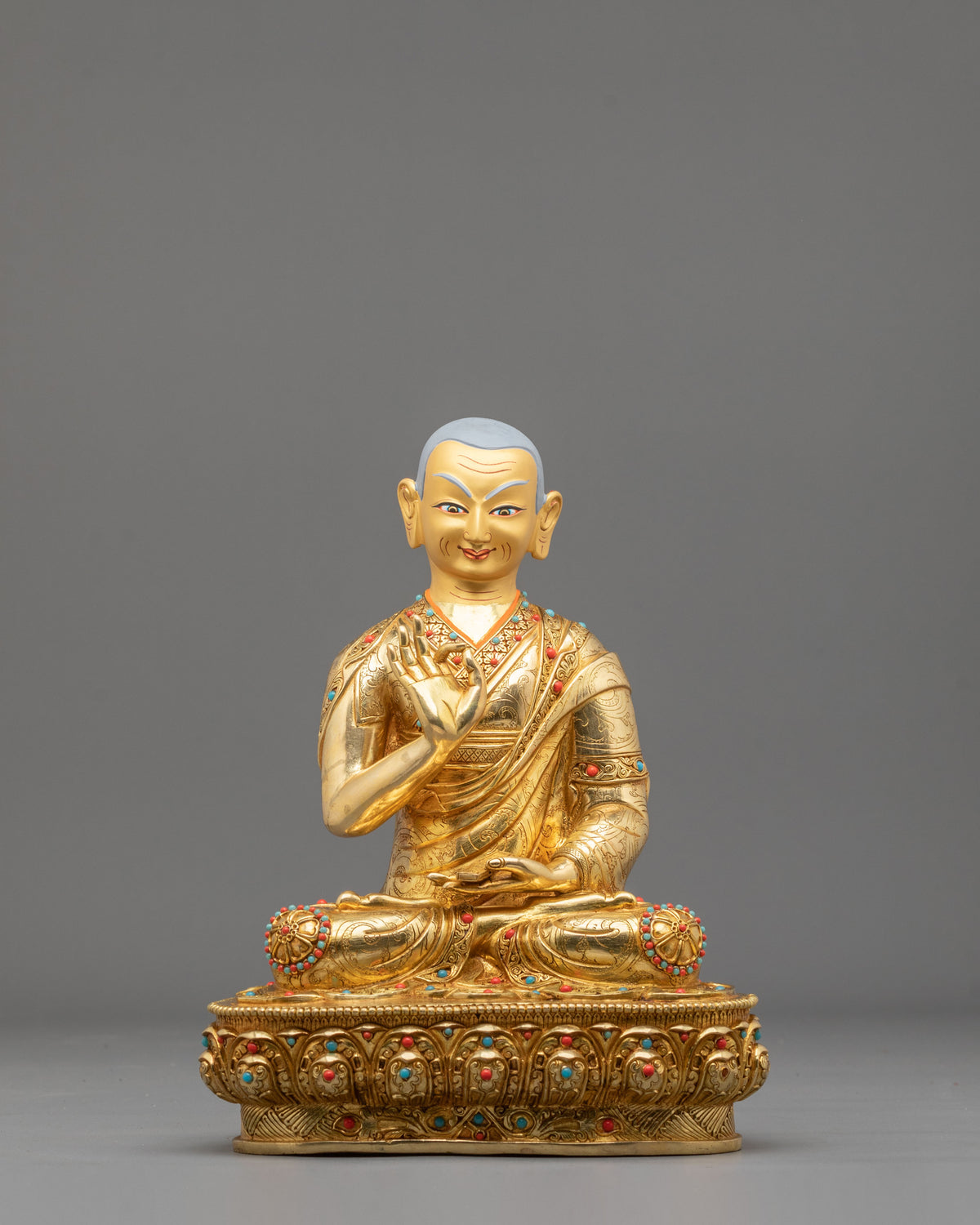 Tsongkhapa with Disciples Gelug Lineage Statue Set | 24K Gold Gilded