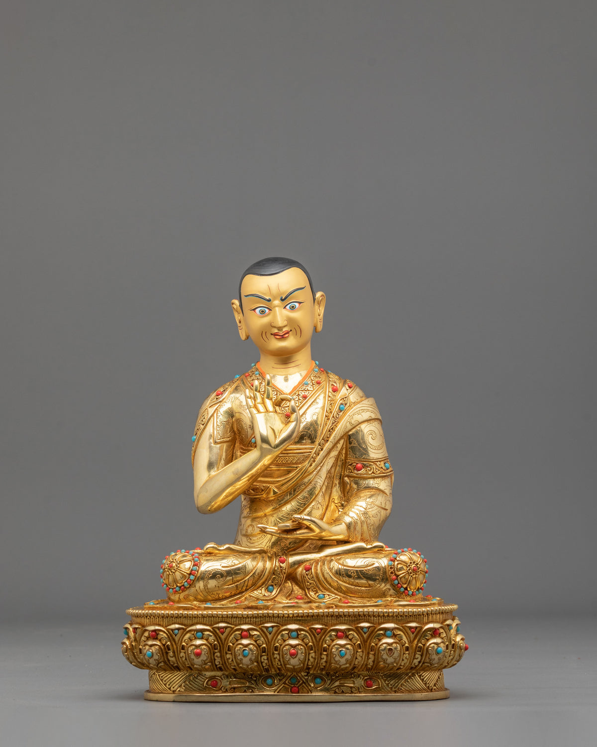 Tsongkhapa with Disciples Gelug Lineage Statue Set | 24K Gold Gilded