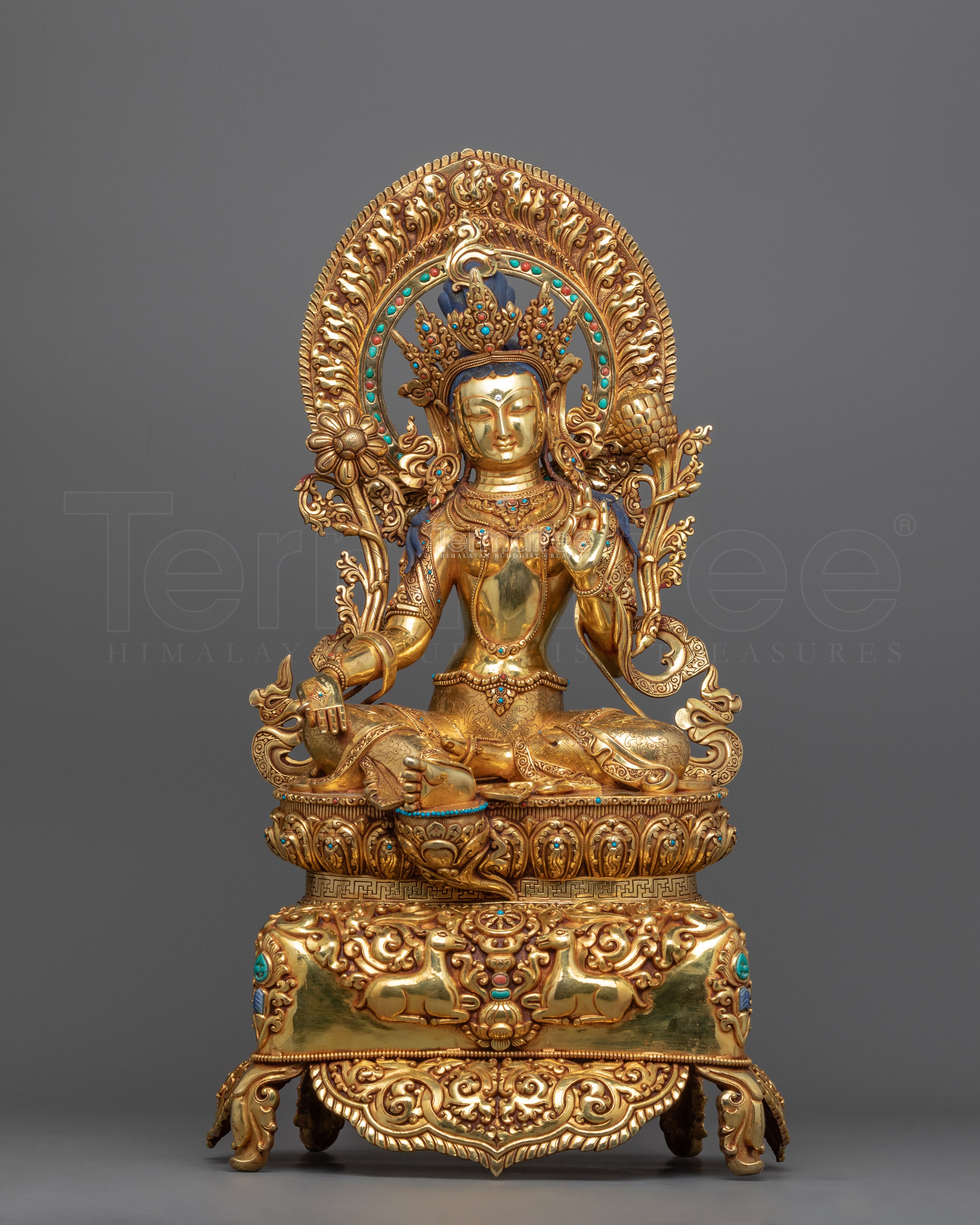 Statue of Green Tara | Tibetan: Sgrol-Ljang Handmade Sculpture