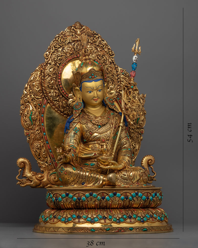 Gold Gilded Statue Guru Rinpoche Padmasambhava | Traditional Buddhist Art