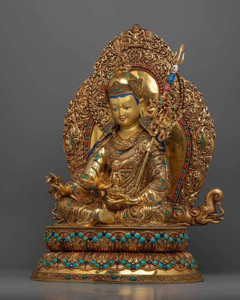 Gold Gilded Statue Guru Rinpoche Padmasambhava | Traditional Buddhist Art