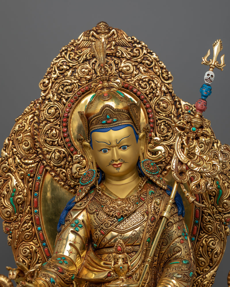 Gold Gilded Statue Guru Rinpoche Padmasambhava | Traditional Buddhist Art