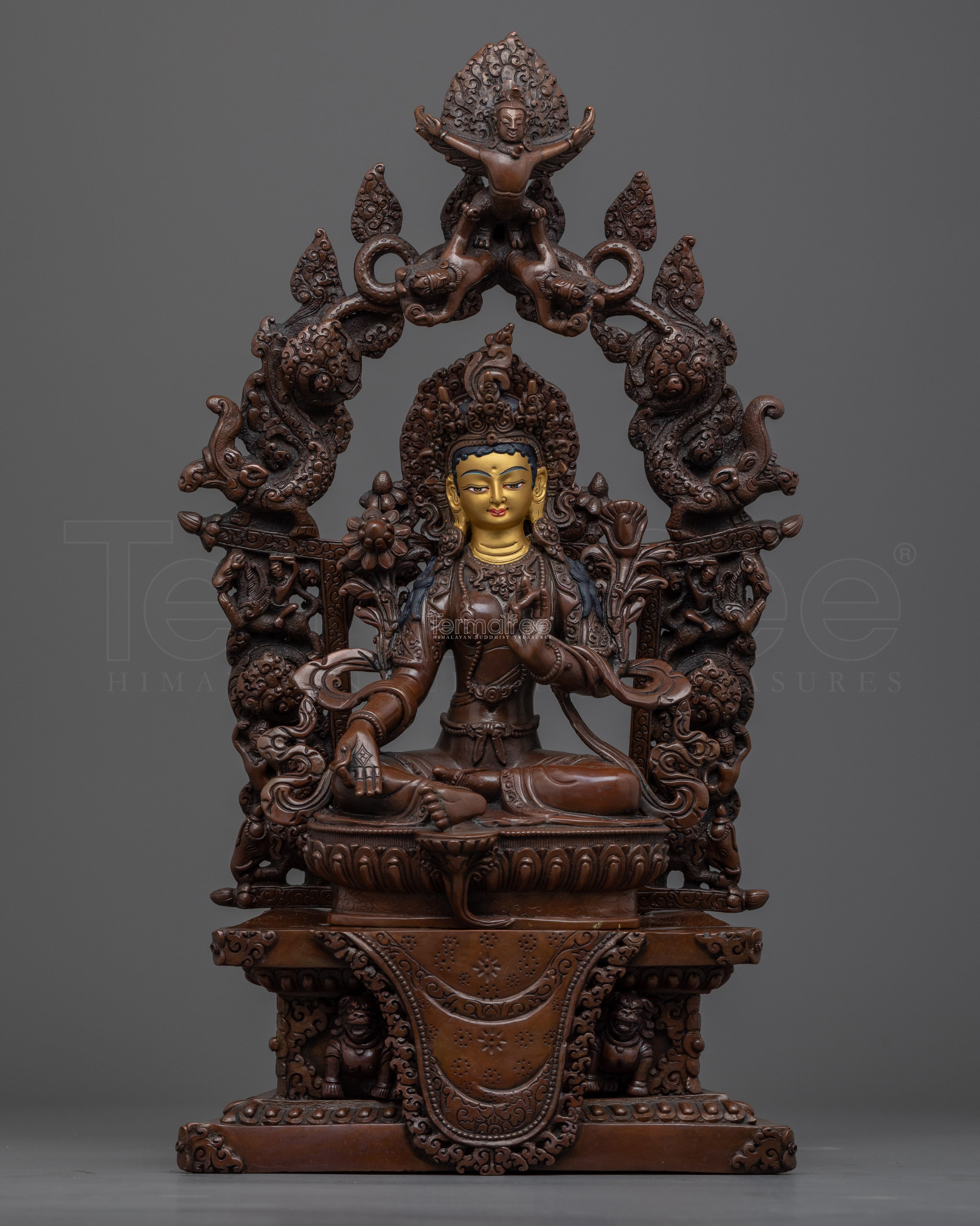 Green Tara, Bodhisattva of Compassion Statue | Oxidized Copper Buddhist Statue