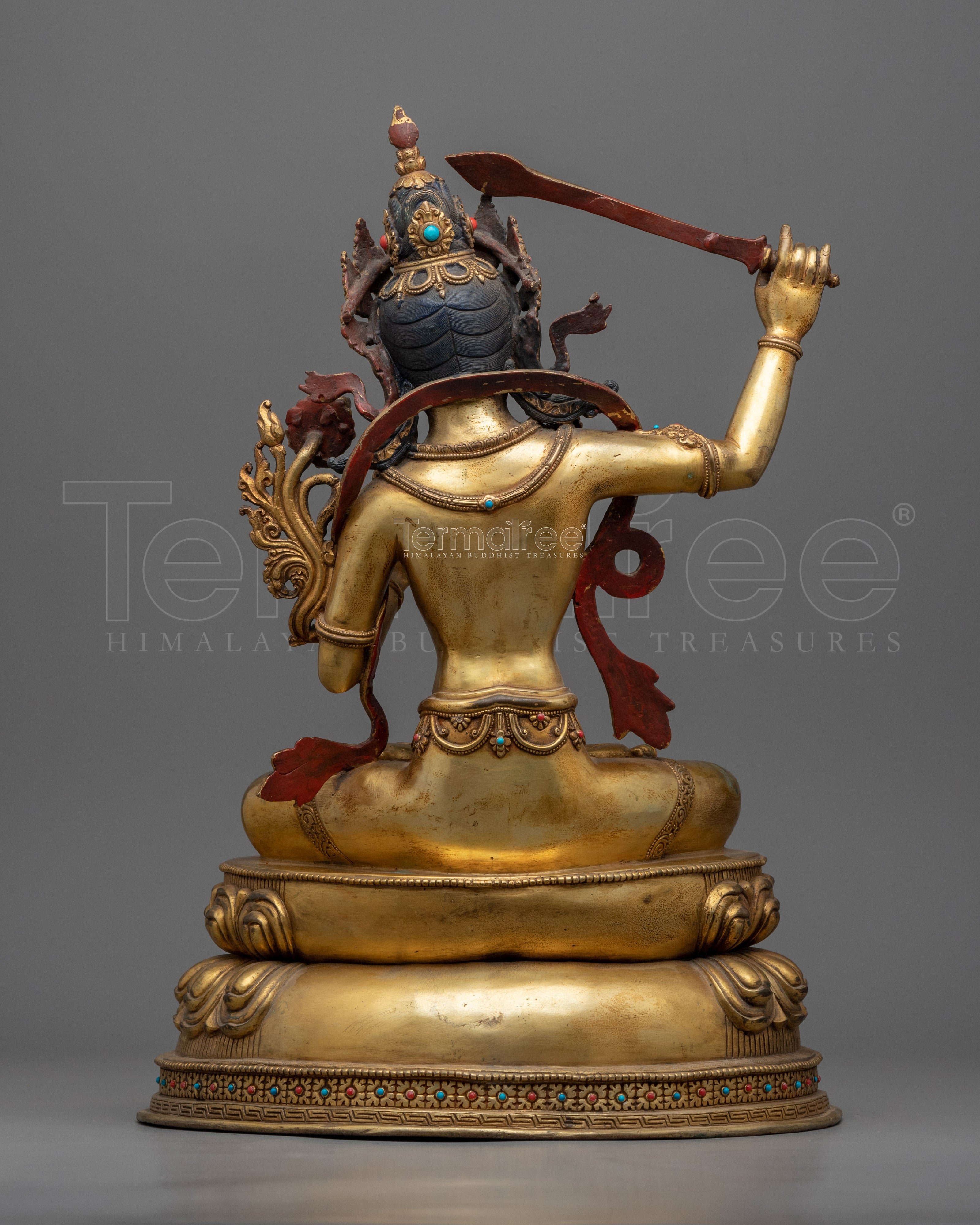 Gold Gilded Bodhisattva Manjushri Sculpture for Meditation | Tibetan Style Buddhist Statue