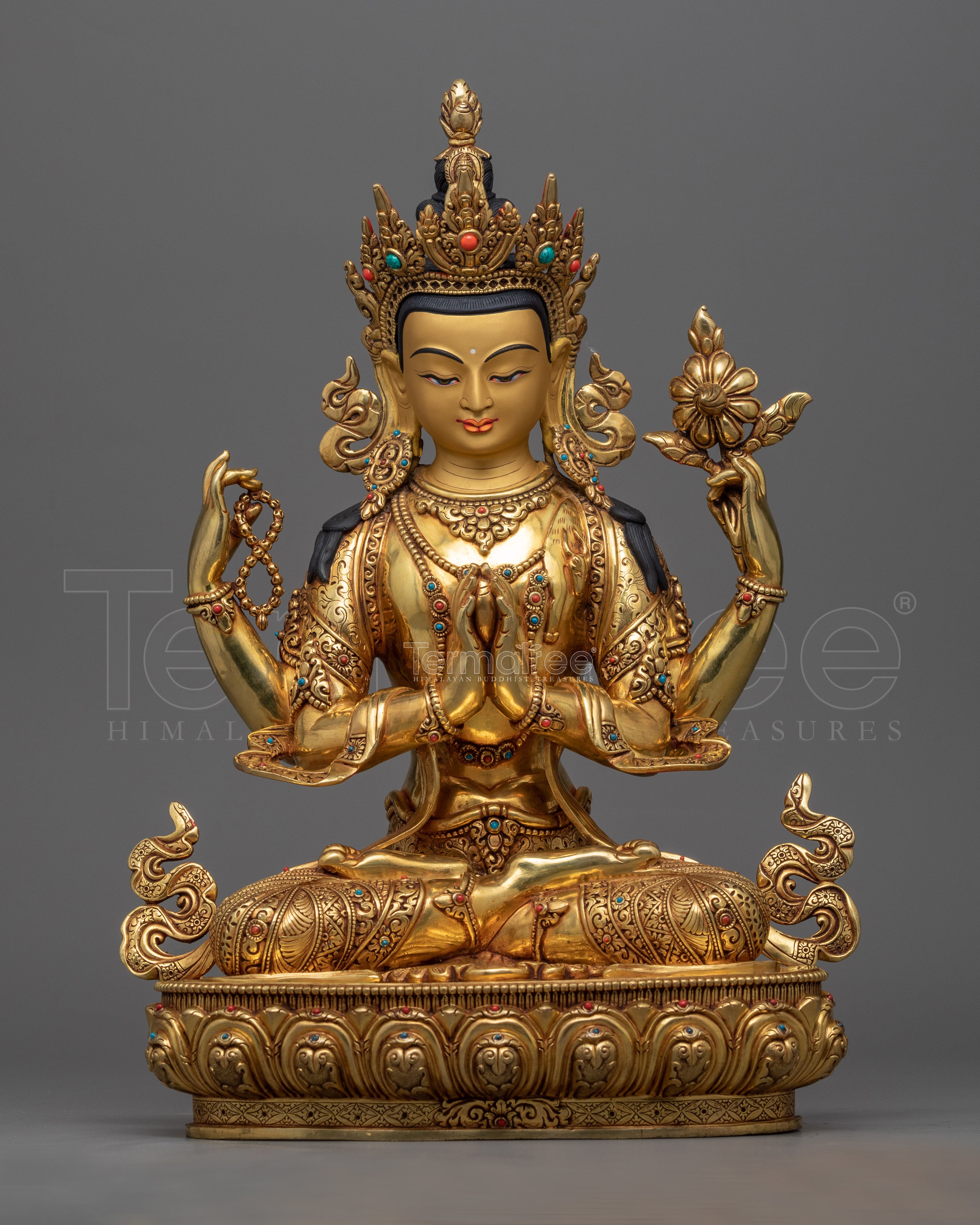 4 Armed Chenrezig Statue |  Traditional Tibetan Style Buddhist Statue of Bodhisattva Chenrezig