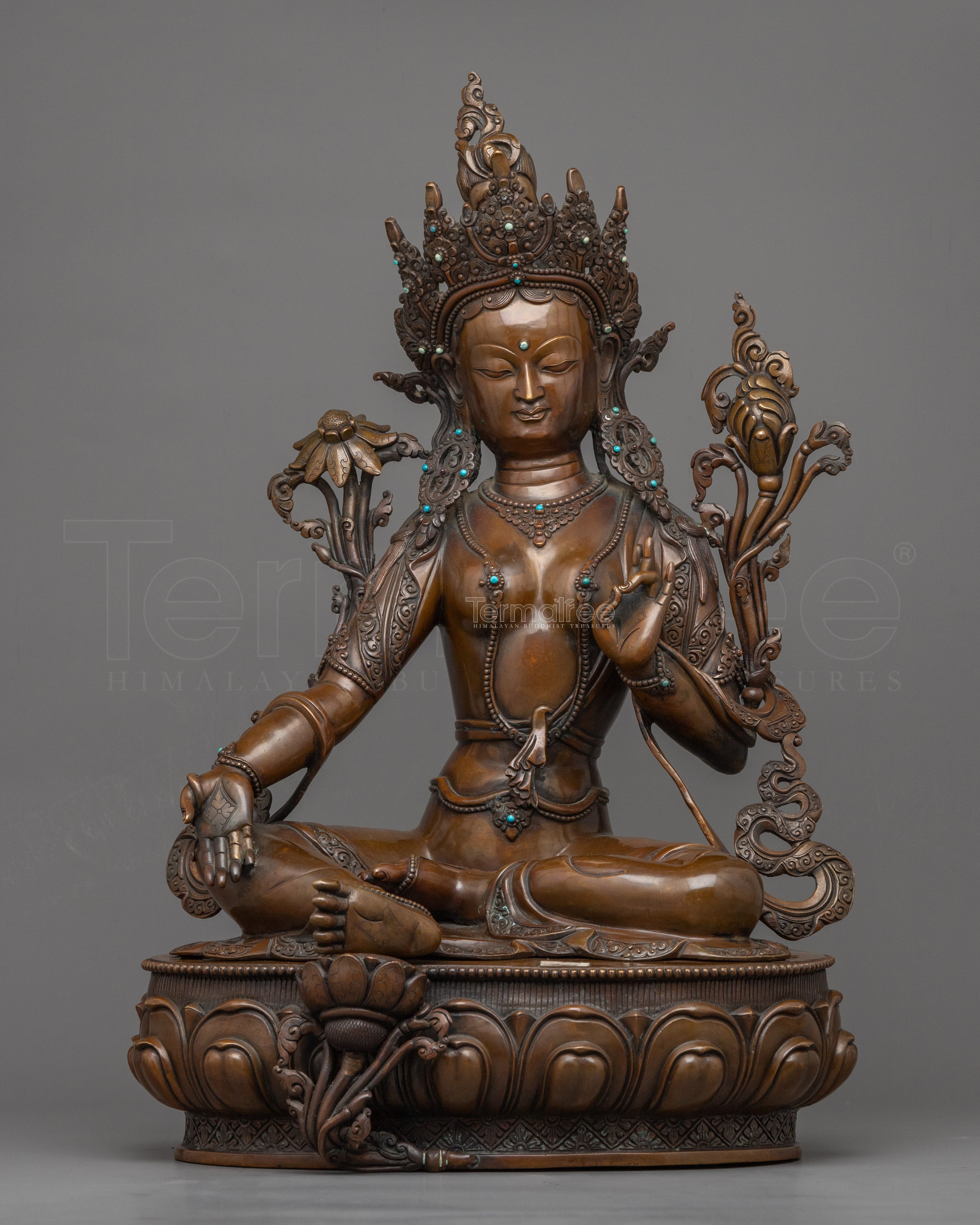 Green Tara Sculpture for Prosperity | Beautiful Bodhisattva Green Tara Statue