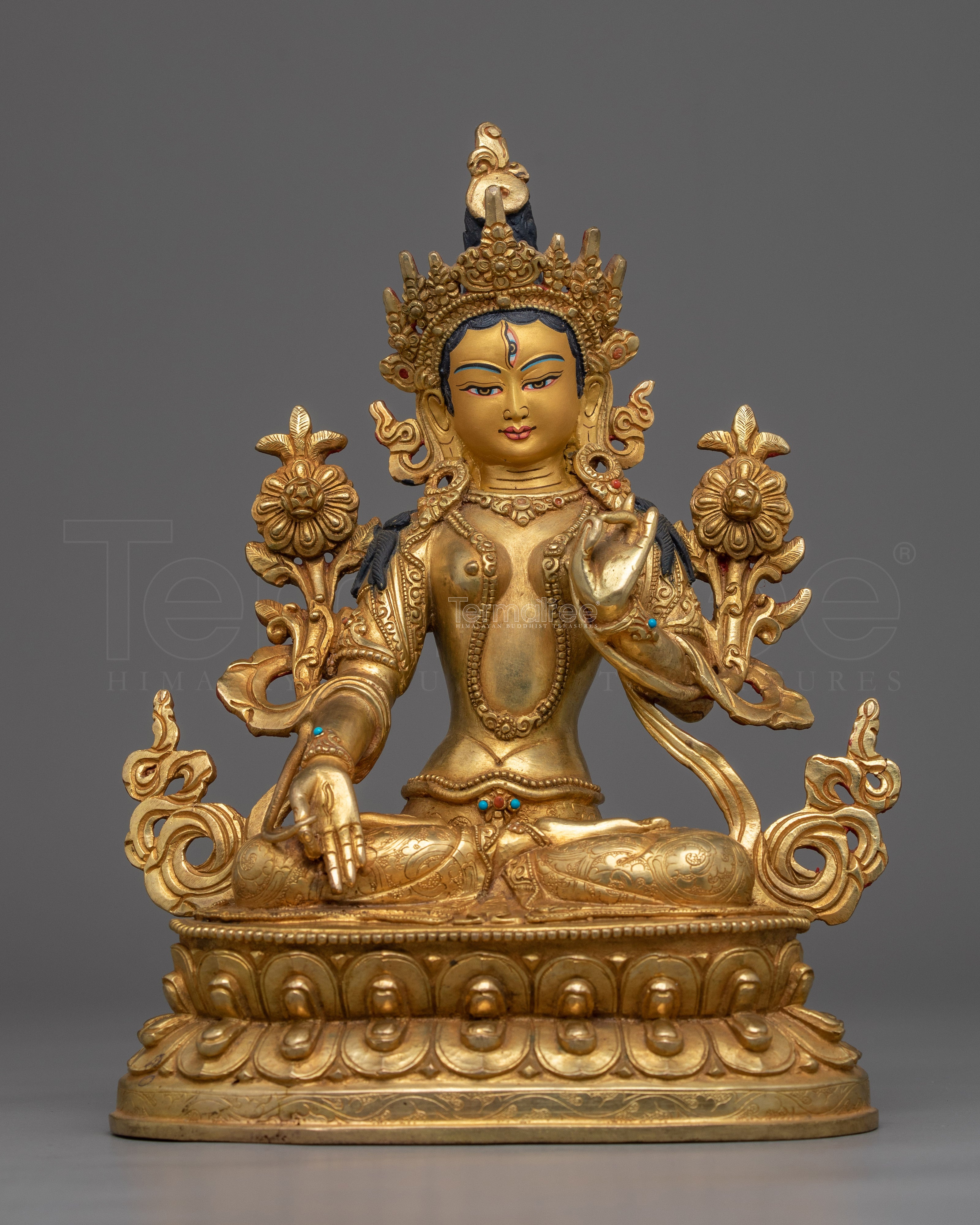 White Tara Statue for Meditative Purpose | Gold-Plated Himalayan Art