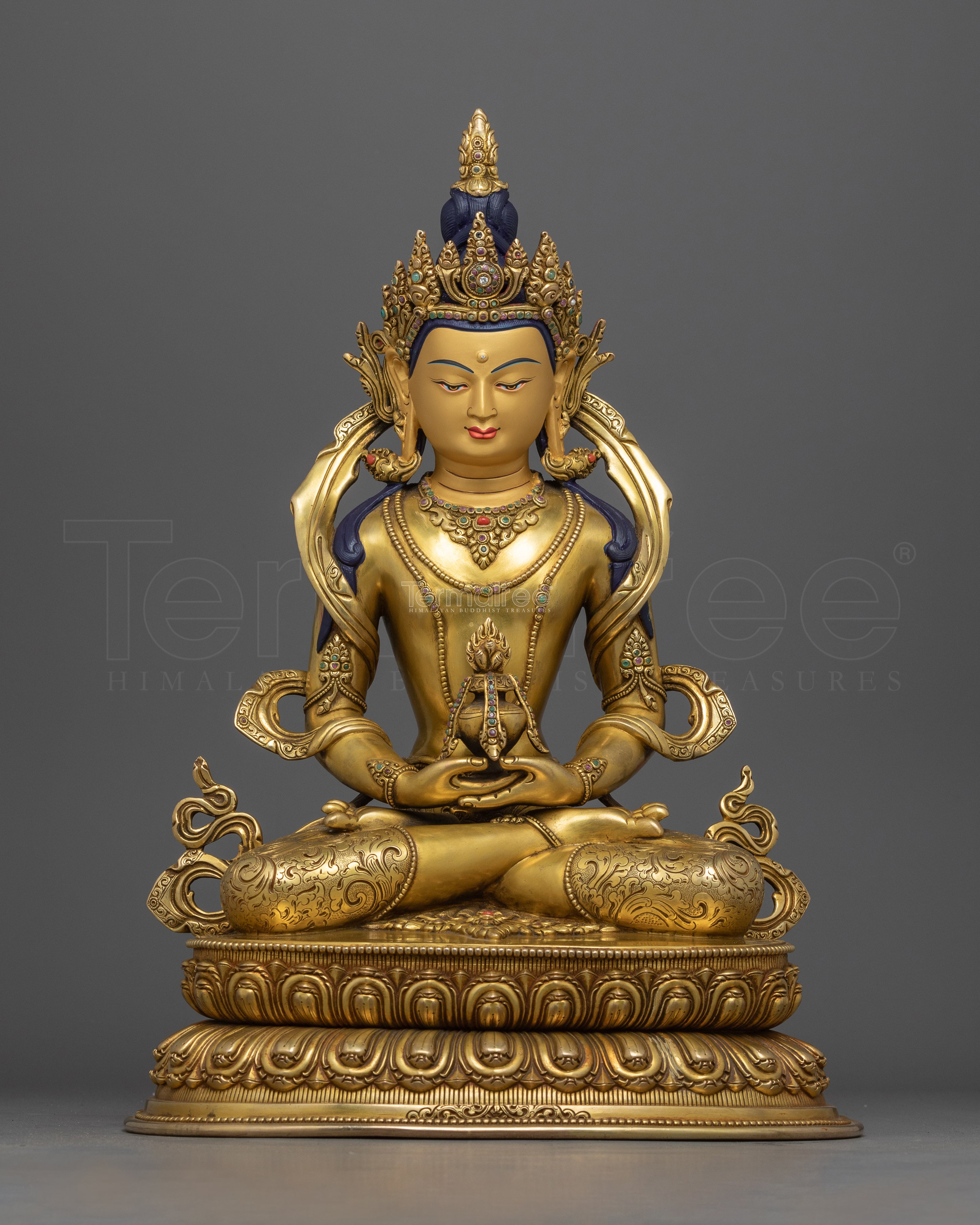 Amitayus Buddha Sculpture Gilded in Gold | Handcrafted Buddhist Statue for Meditation
