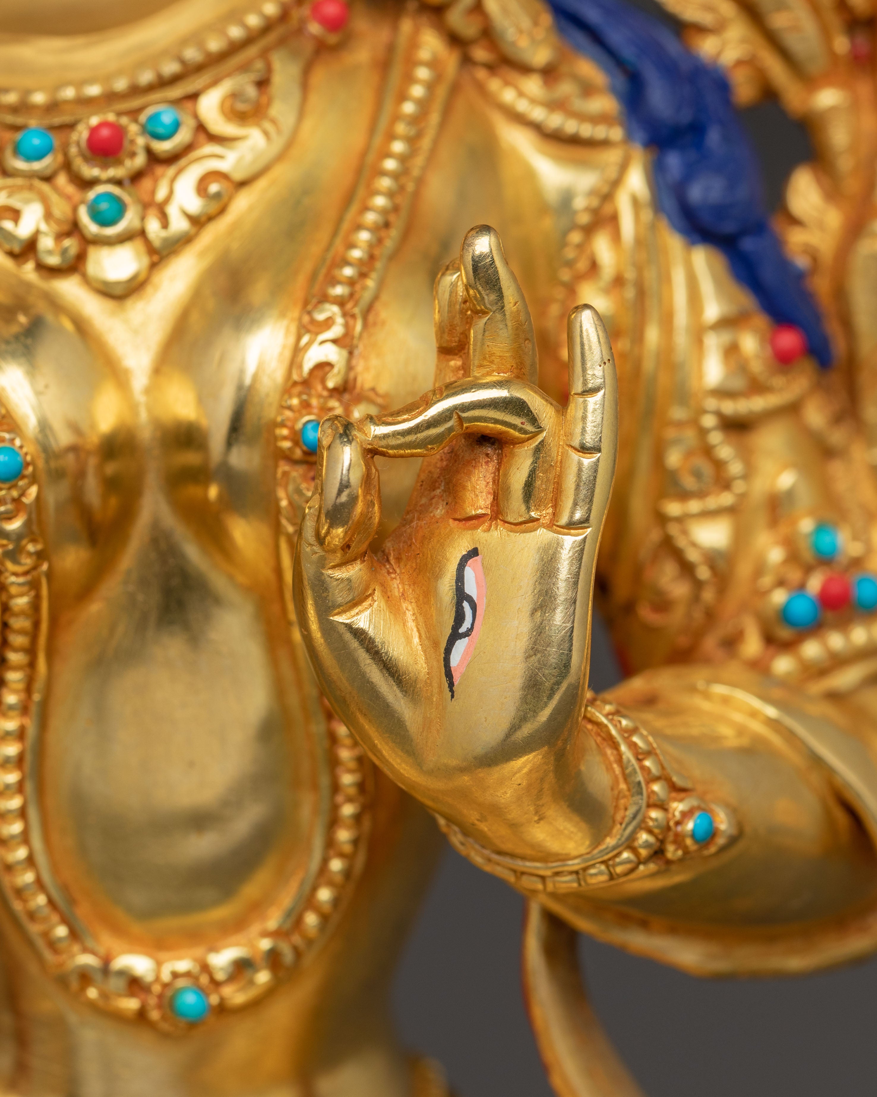 Sacred Seven-Eyed Deity White Tara Golden Sculpture