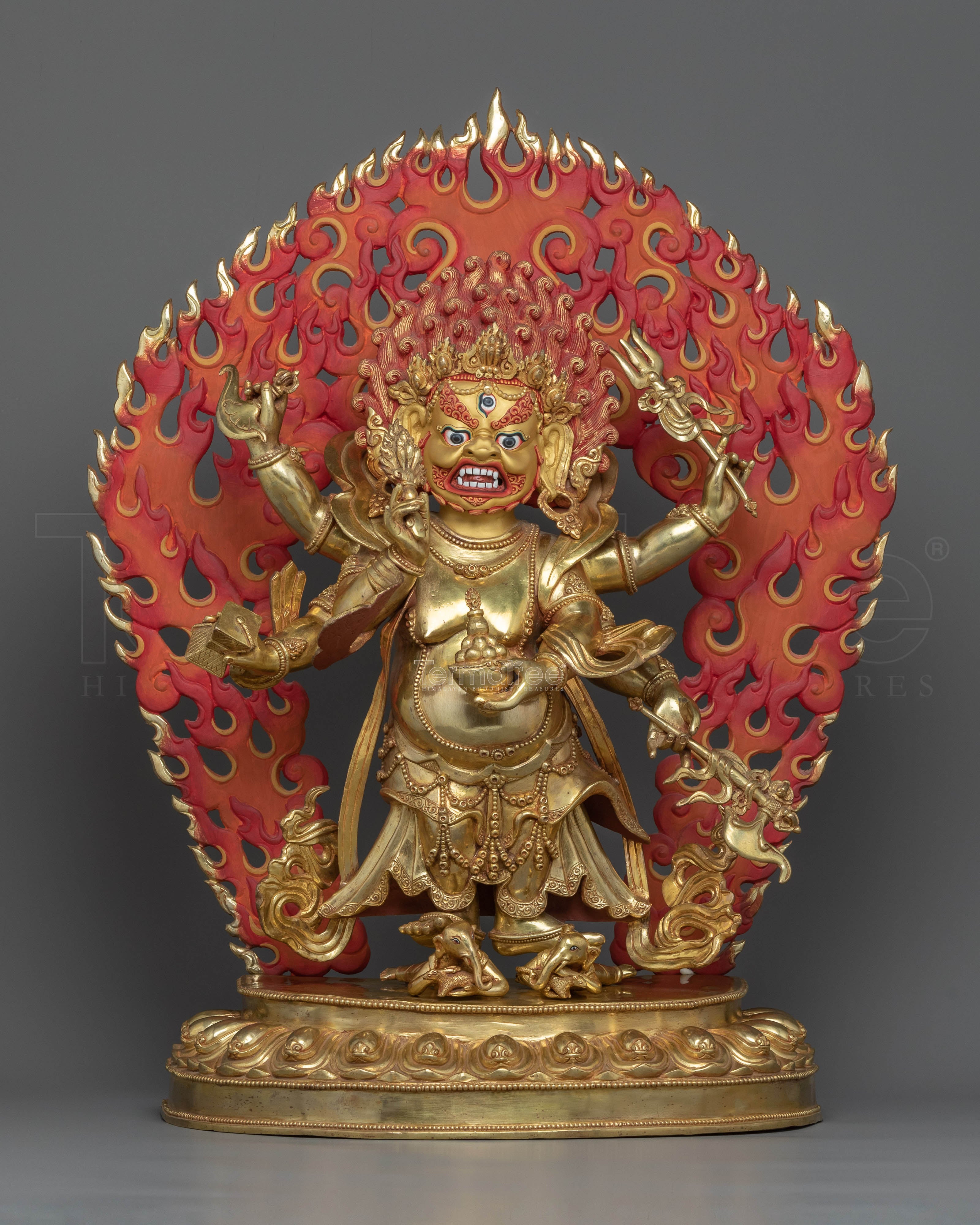 White Mahakala Sculpture | 24K Gold Gilded Statue of Wrathful Buddhist Deity