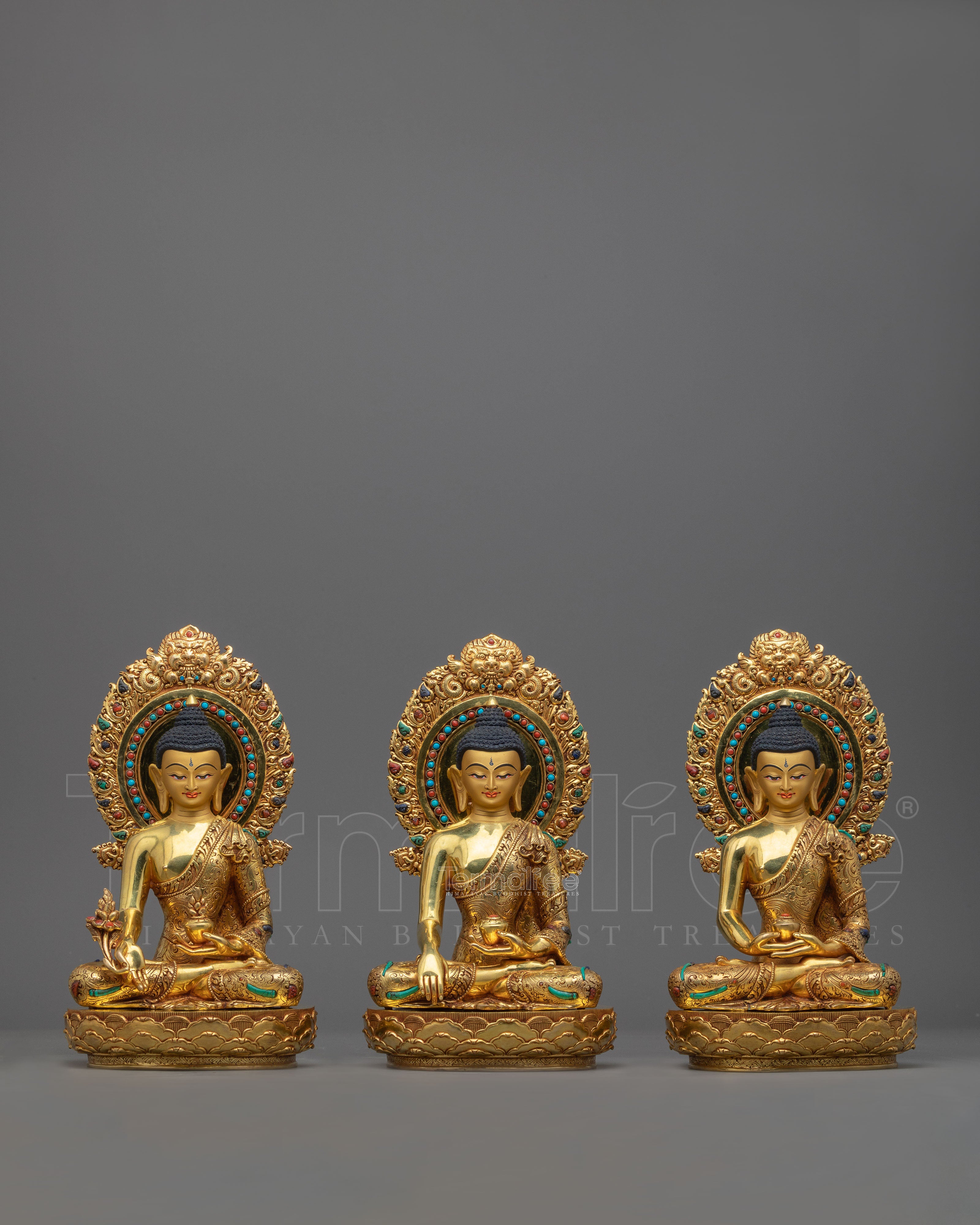 Three Buddha Statue Set: Blue Buddha, Shakyamuni Buddha, Amitabha Buddha