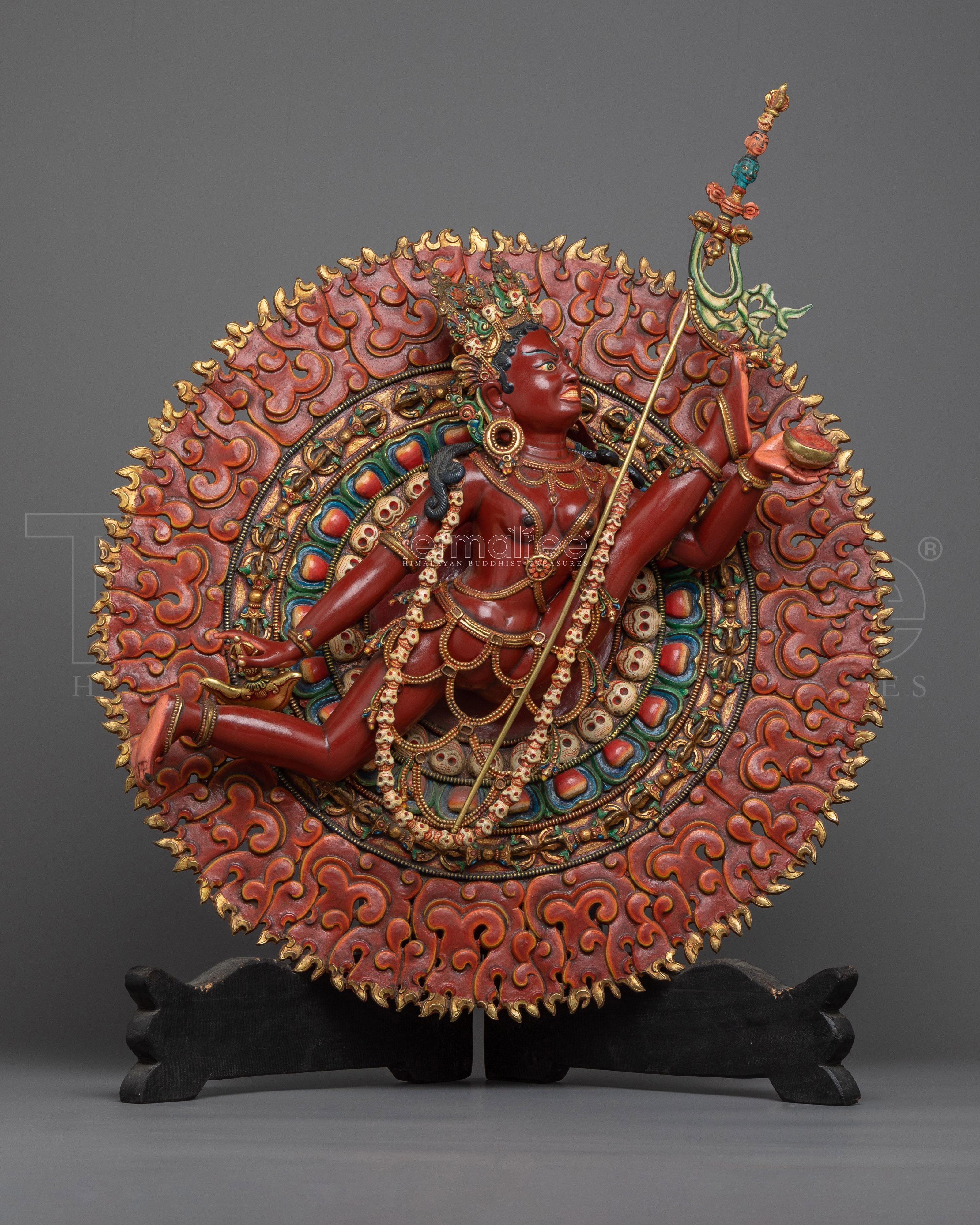 Experience the Power of the Fierce Vajra Yogini | Rich Red Acrylic painted Sculpture