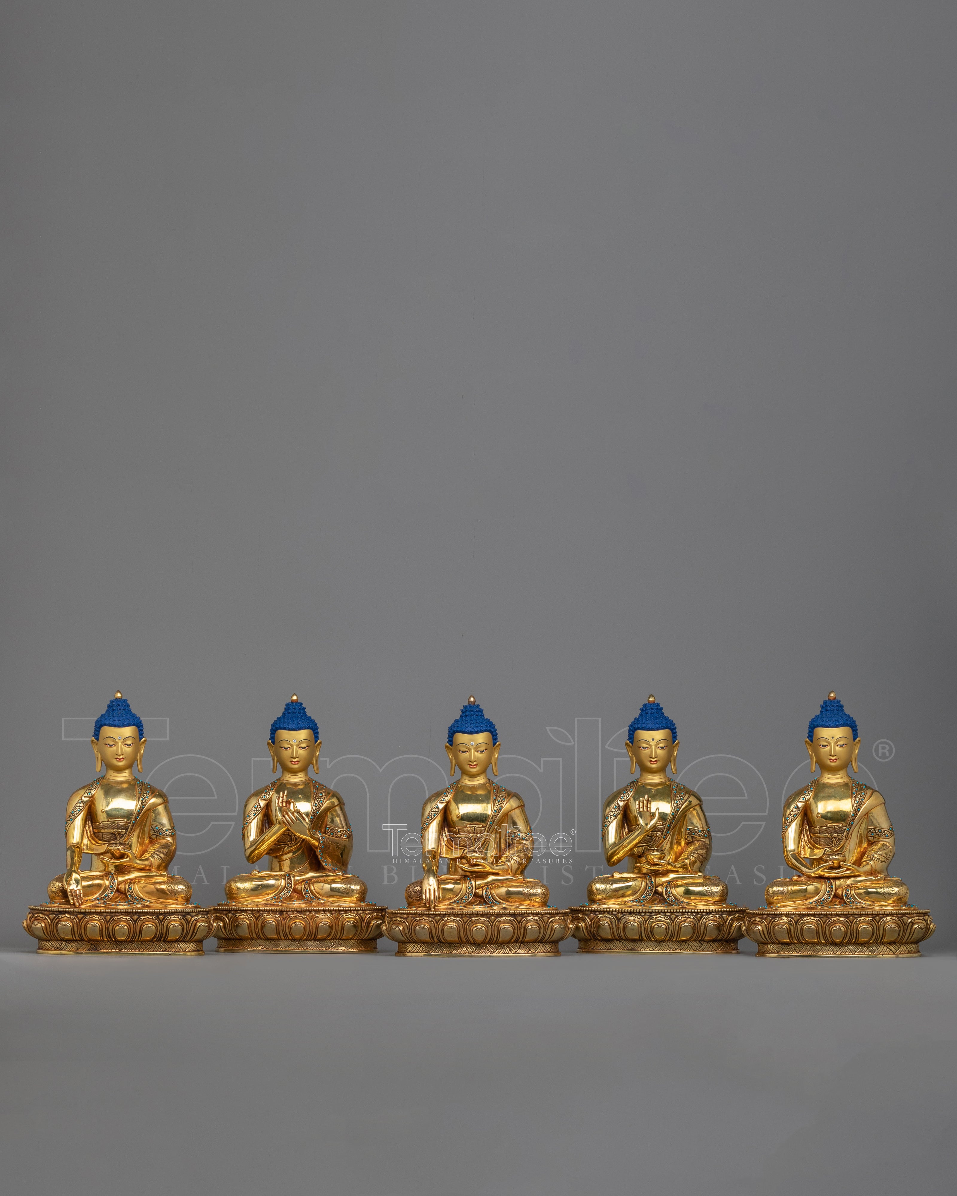 Five Cosmic Buddhas Statue Set | Aksobhya, Amitabha, Amoghasiddhi, Ratnasaṃbhava, Vairocana