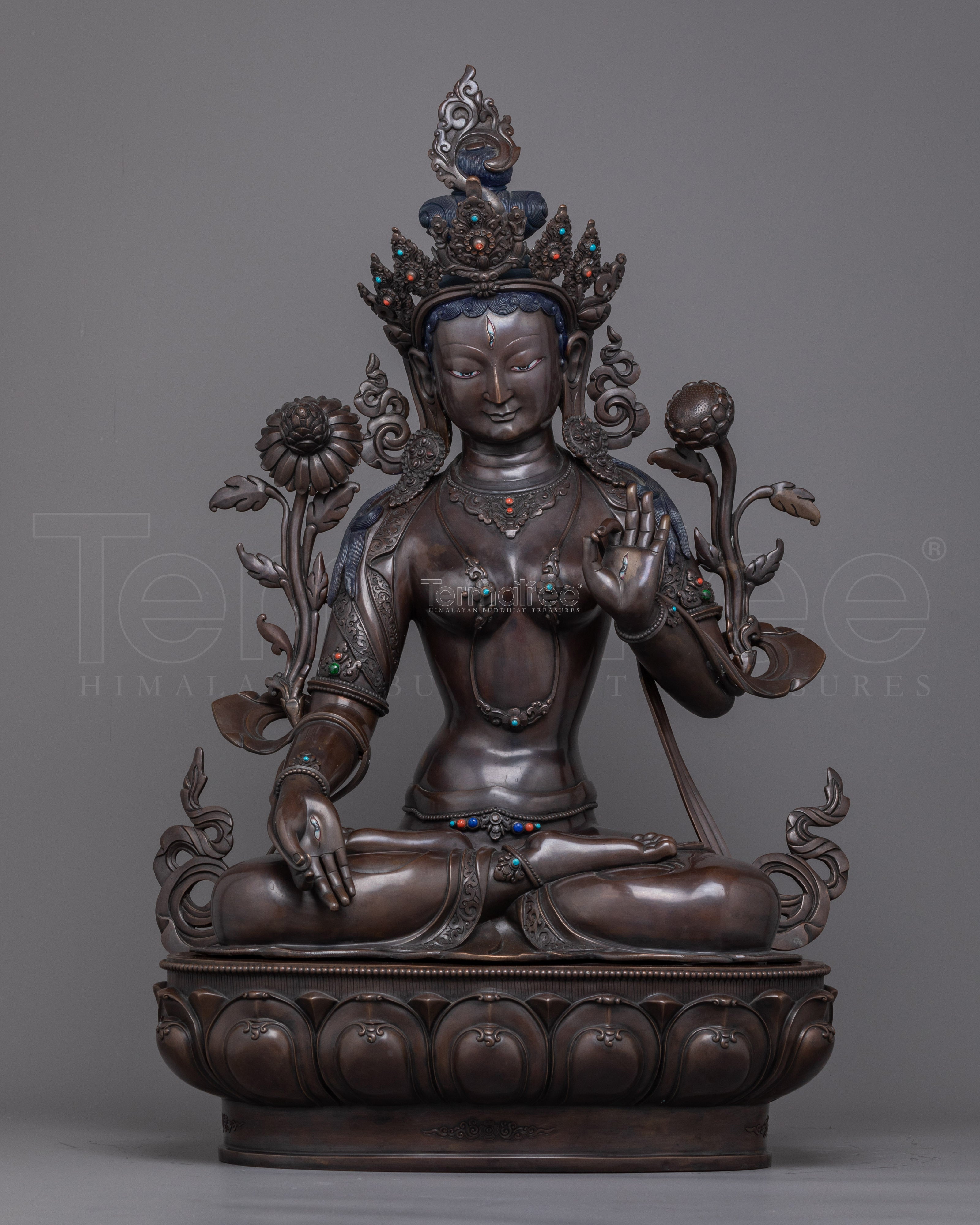 The Embodiment of Compassion and Longevity,  White Tara Statue | Oxidized Sculpture