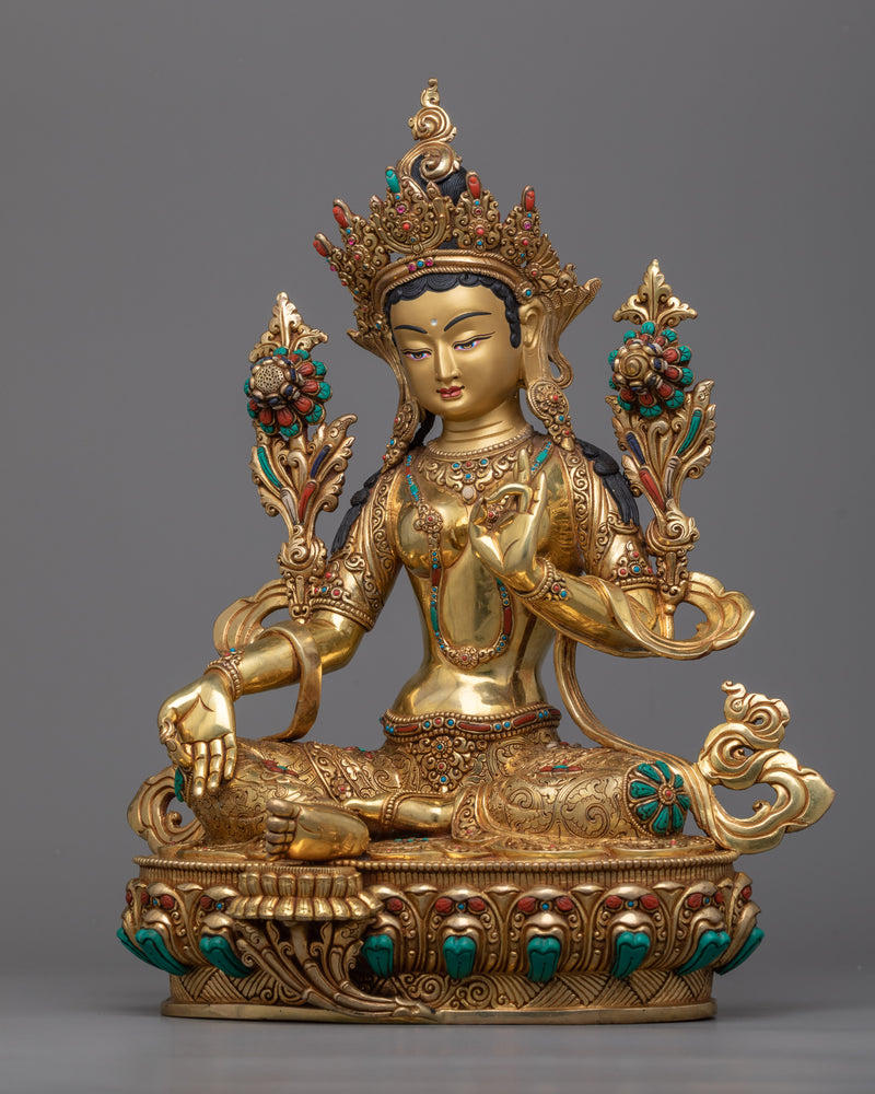 Green Tara Story | The Swift Saviouress in a Beautifully Crafted Gold Gilded Statue