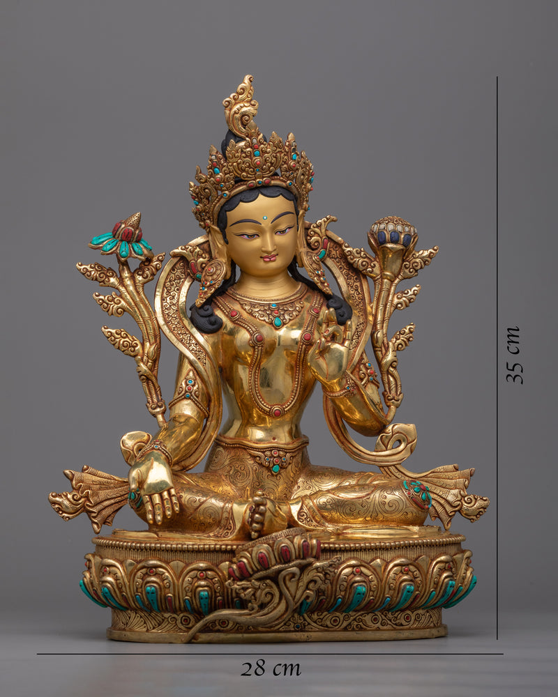 Green Tara Ma Tara | A Symbol of Compassion and Swift Action in a Beautiful Gold Gilded Statue