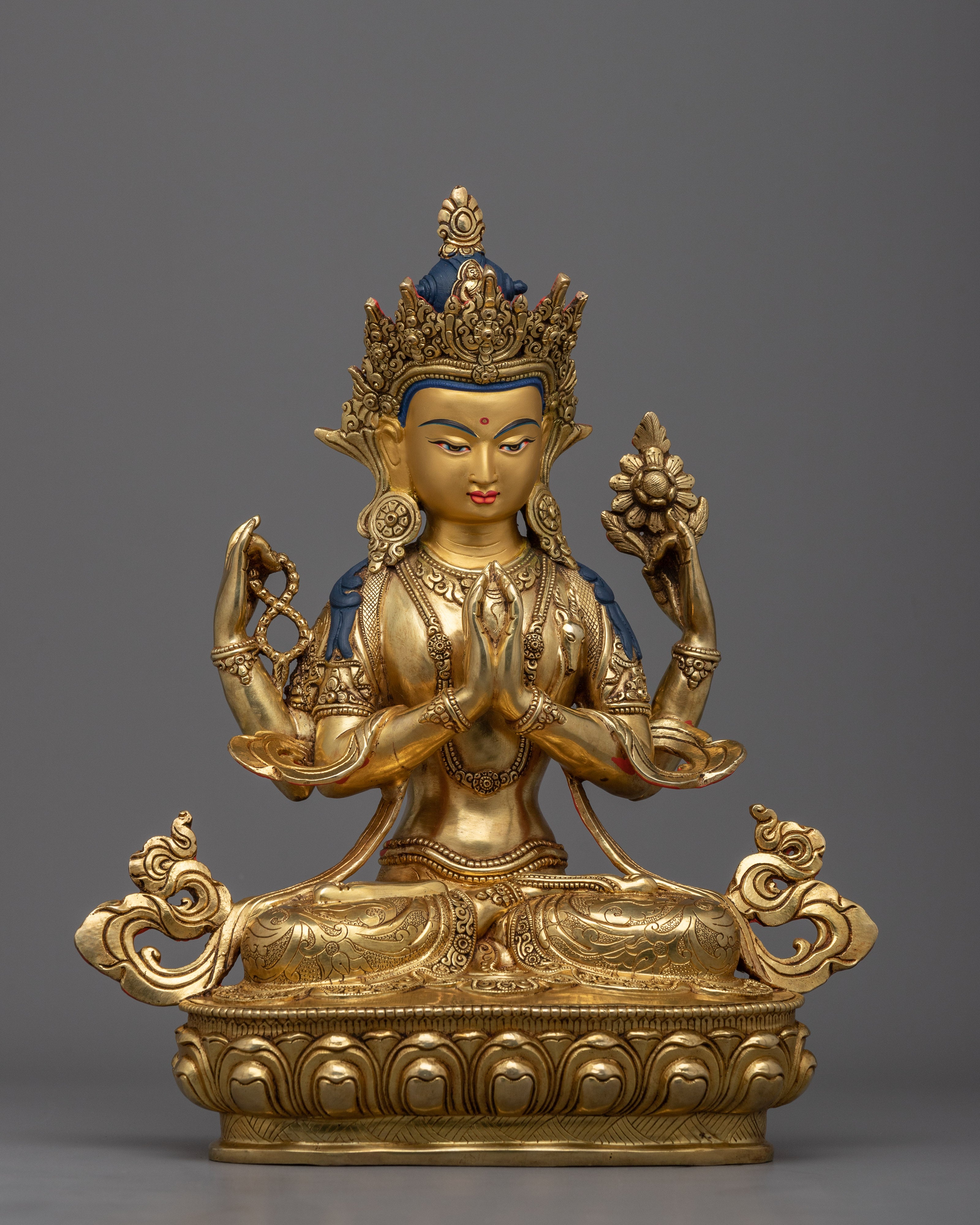 Handcrafted 12.9" Multi Armed Buddha Chenrezig Statue | Spiritual and Aesthetic Enrichment