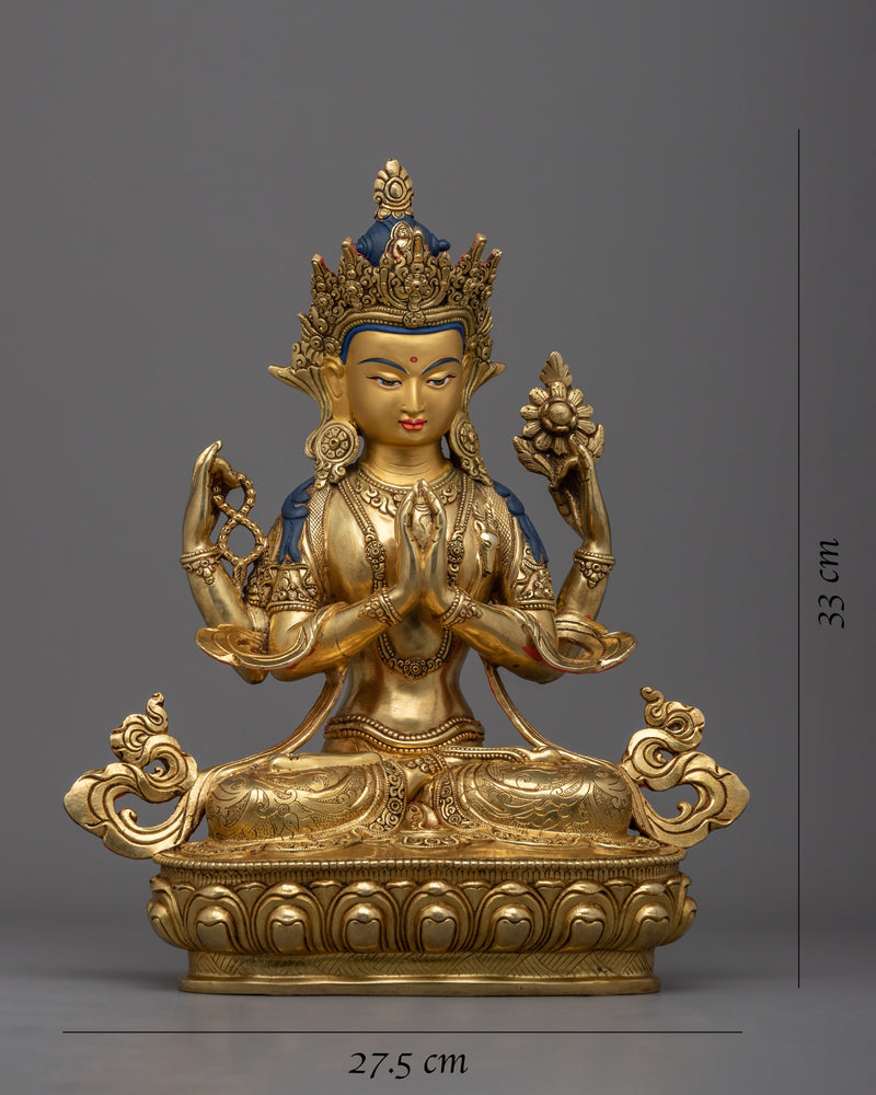 Handcrafted 12.9" Multi Armed Buddha Chenrezig Statue | Spiritual and Aesthetic Enrichment