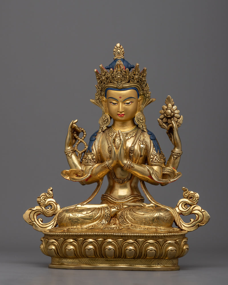Handcrafted 12.9" Multi Armed Buddha Chenrezig Statue | Spiritual and Aesthetic Enrichment