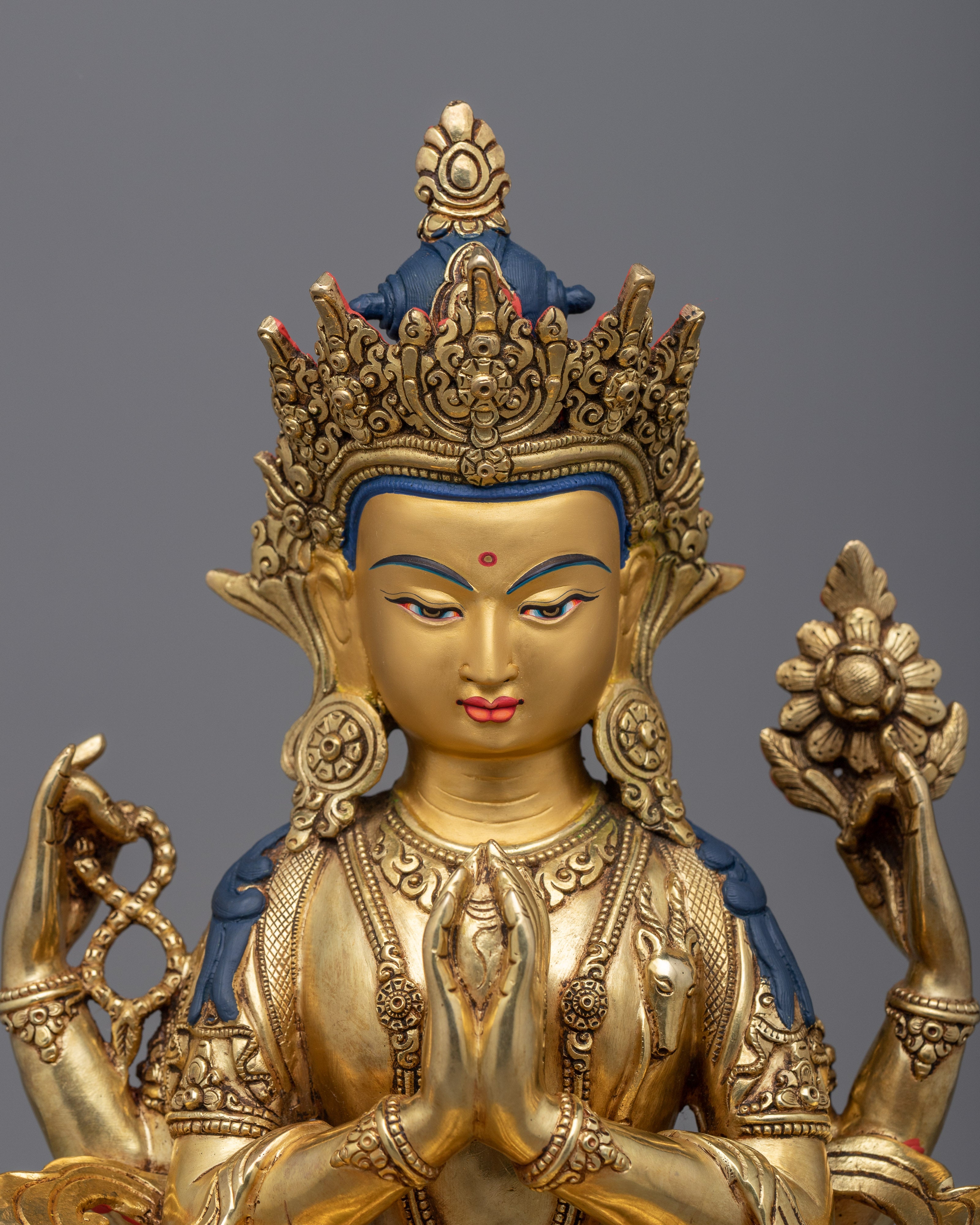 Handcrafted 12.9" Multi Armed Buddha Chenrezig Statue | Spiritual and Aesthetic Enrichment