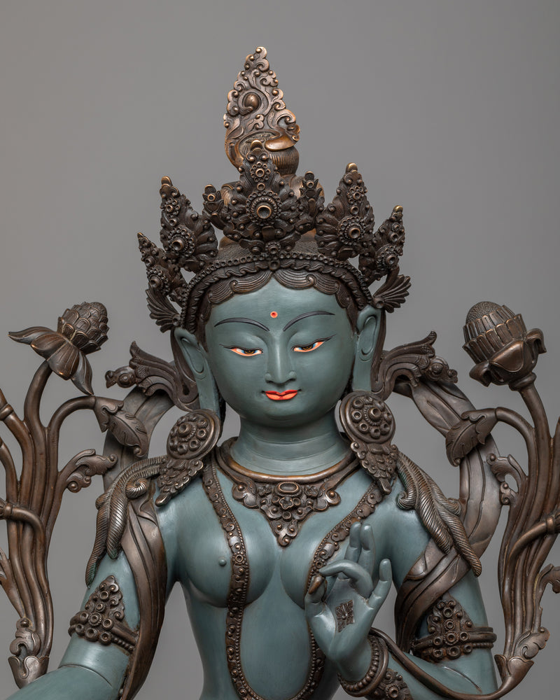 Magnificent Green Tara Statue Bronze | Exemplary Nepalese Artistry