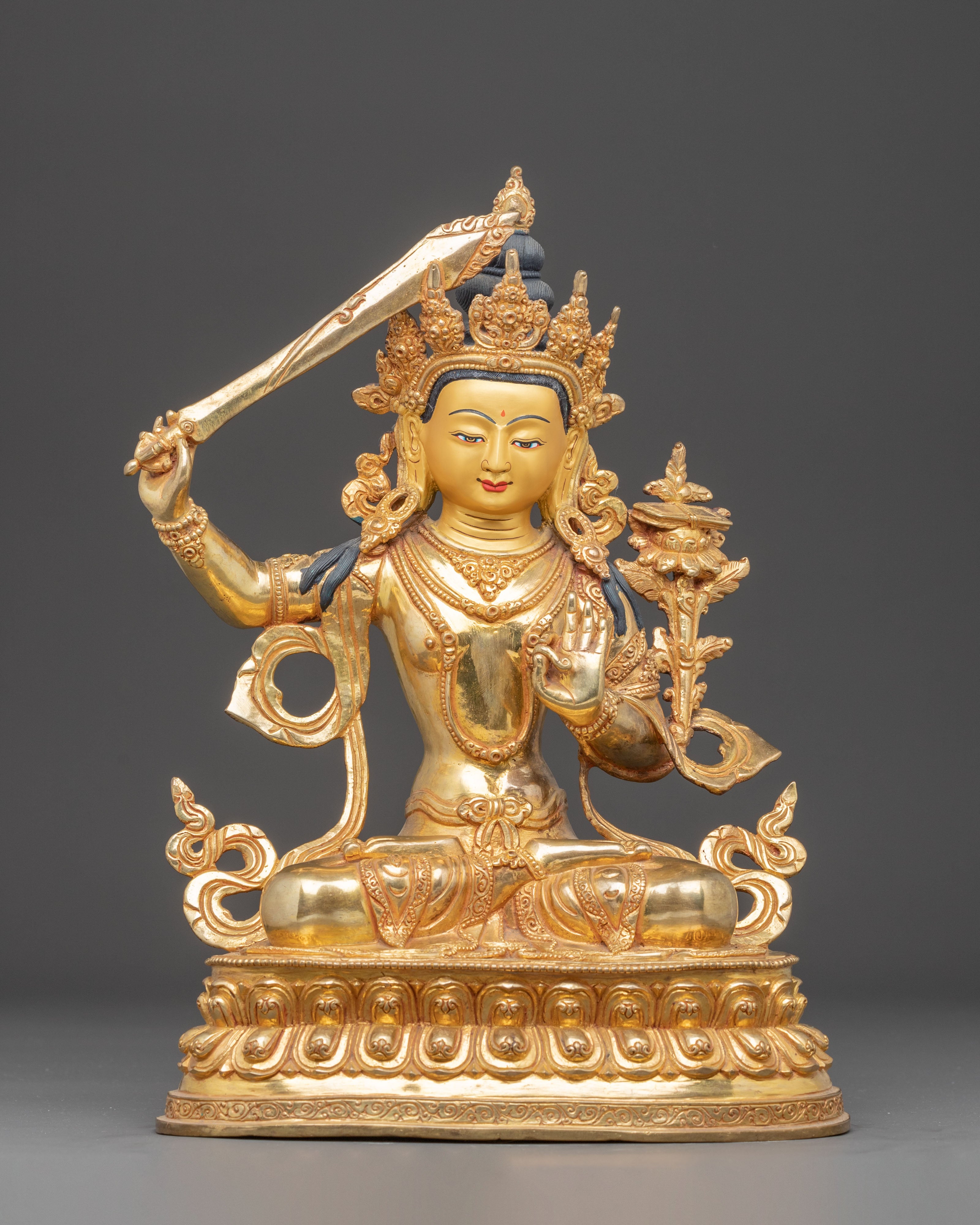 Wisdom Bodhisattva Manjushri Golden Statue | Embodiment of Transcendent Insight