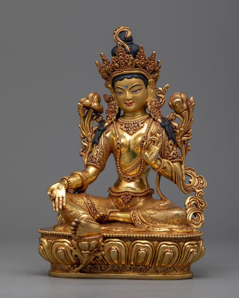 Inspire Active Compassion with Tibetan Tara Statue | Triple Layers of 24K Gold Gilded