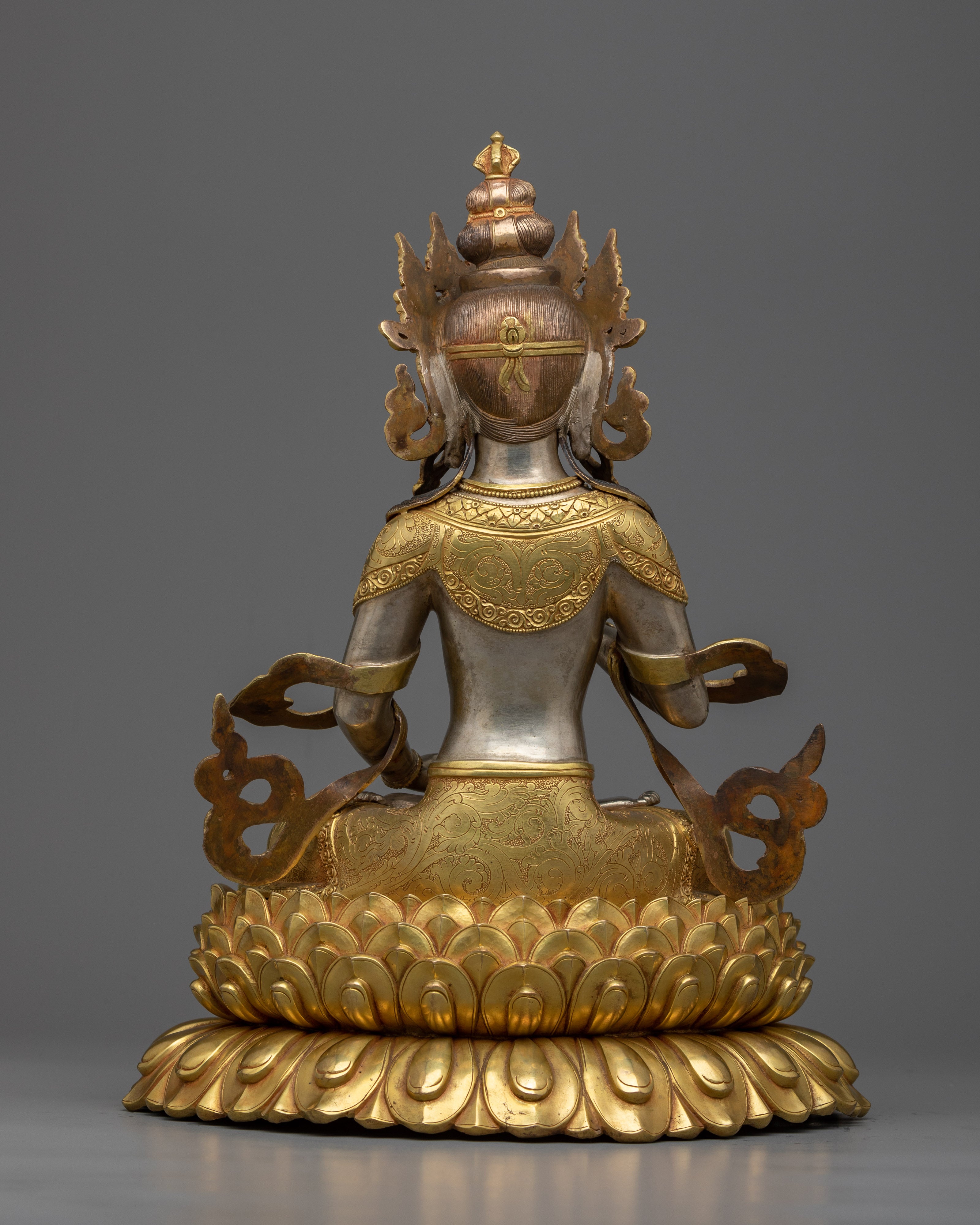 Vajrasattva Tibetan Statue |  Spiritual Elegance in Silver and Gold