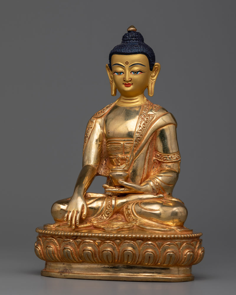 Discover Tranquility with our Nepalese Sculpture | Shakyamuni Buddha Gold Gilded Statue
