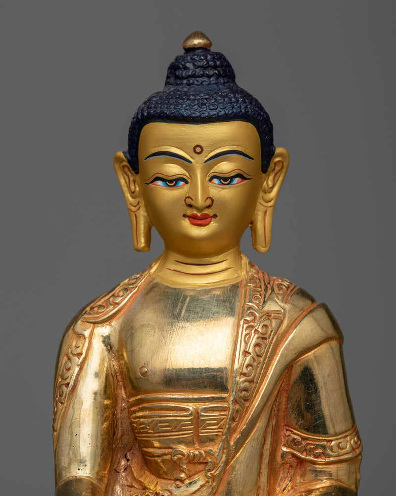 Discover Tranquility with our Nepalese Sculpture | Shakyamuni Buddha Gold Gilded Statue