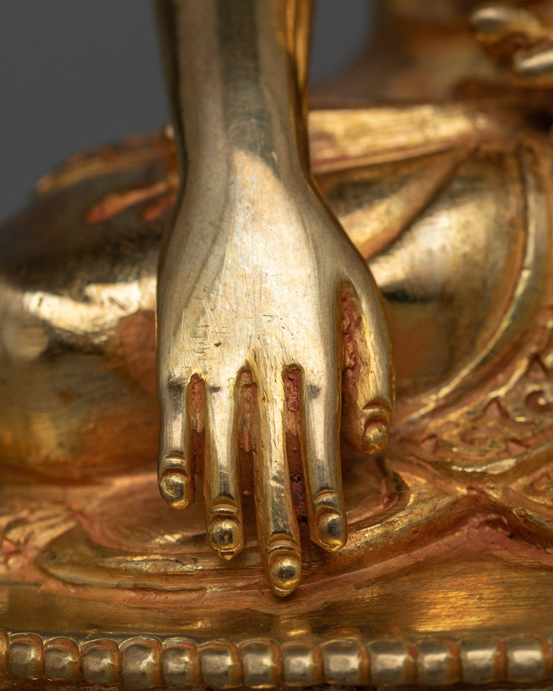 Discover Tranquility with our Nepalese Sculpture | Shakyamuni Buddha Gold Gilded Statue