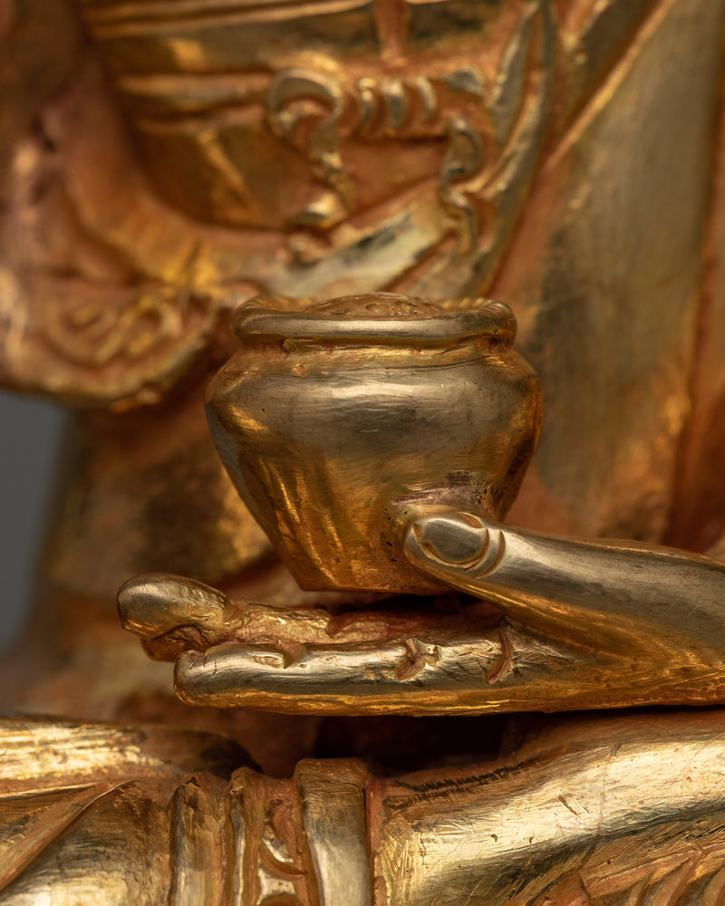 Discover Tranquility with our Nepalese Sculpture | Shakyamuni Buddha Gold Gilded Statue