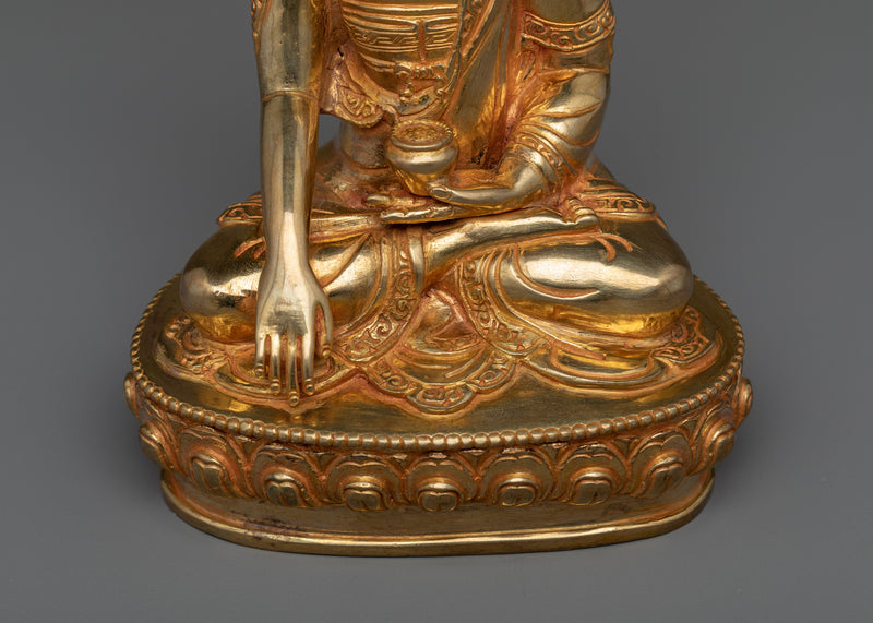 Discover Tranquility with our Nepalese Sculpture | Shakyamuni Buddha Gold Gilded Statue