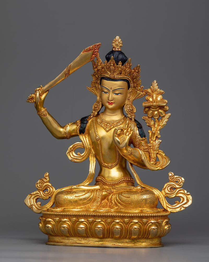 Light up Wisdom with our Manjushri Copper Sculpture | Divine Enlightenment