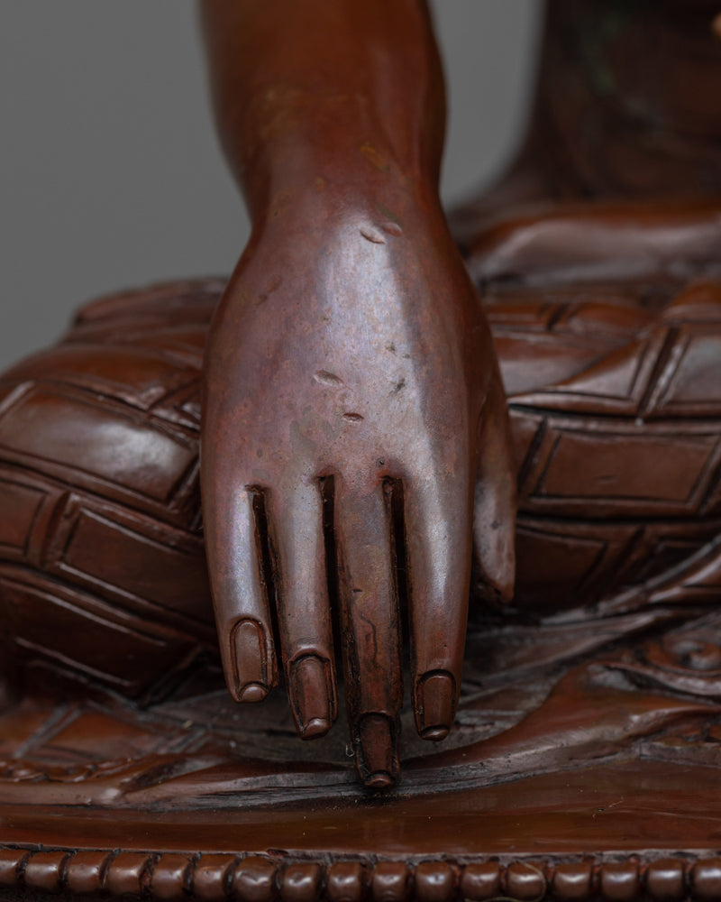 Shakyamuni Buddha Copper Sculpture Art | Handcrafted Oxidized Copper Statue