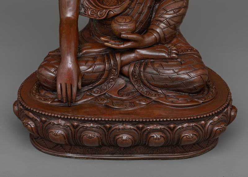 Shakyamuni Buddha Copper Sculpture Art | Handcrafted Oxidized Copper Statue
